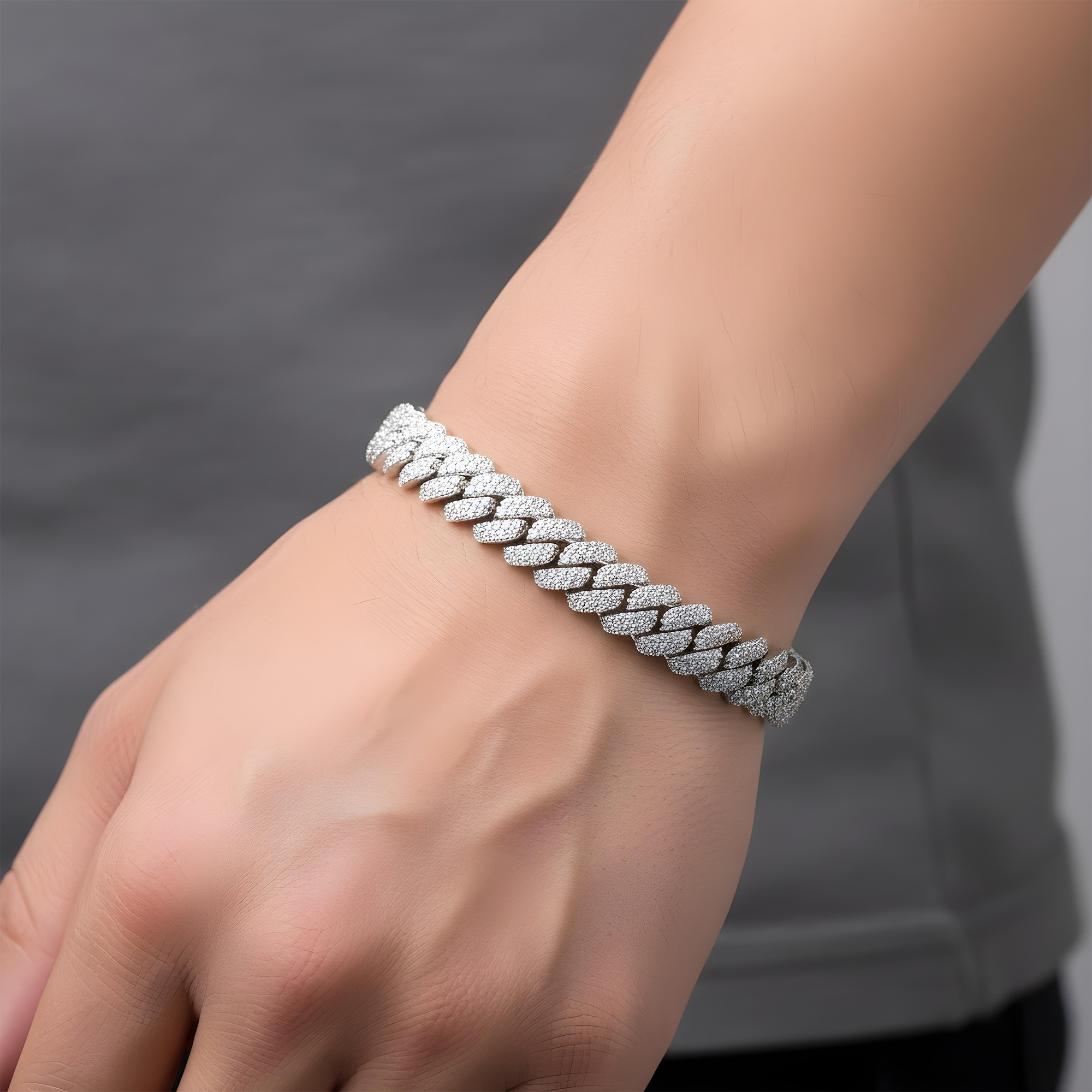 14K Two Tone 10mm Round Diamond Cuban Link Bracelet 7.0ct