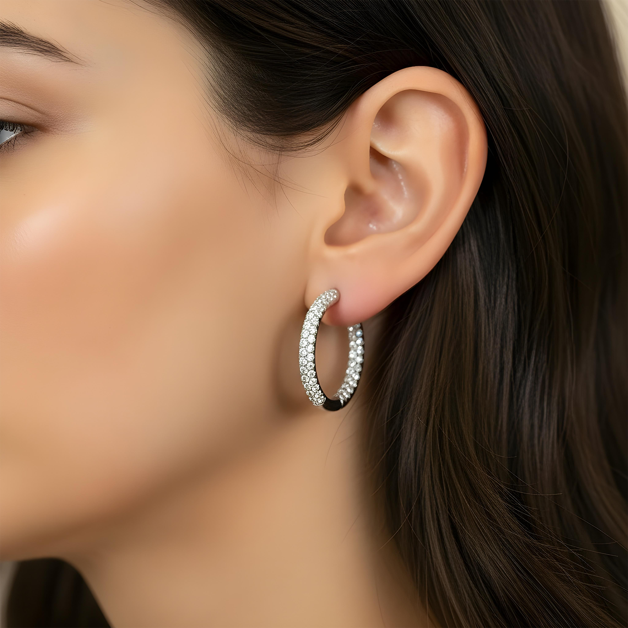 18K Rose Gold Round Pave Diamond Inside Out Hoop Earrings 2.55ctw