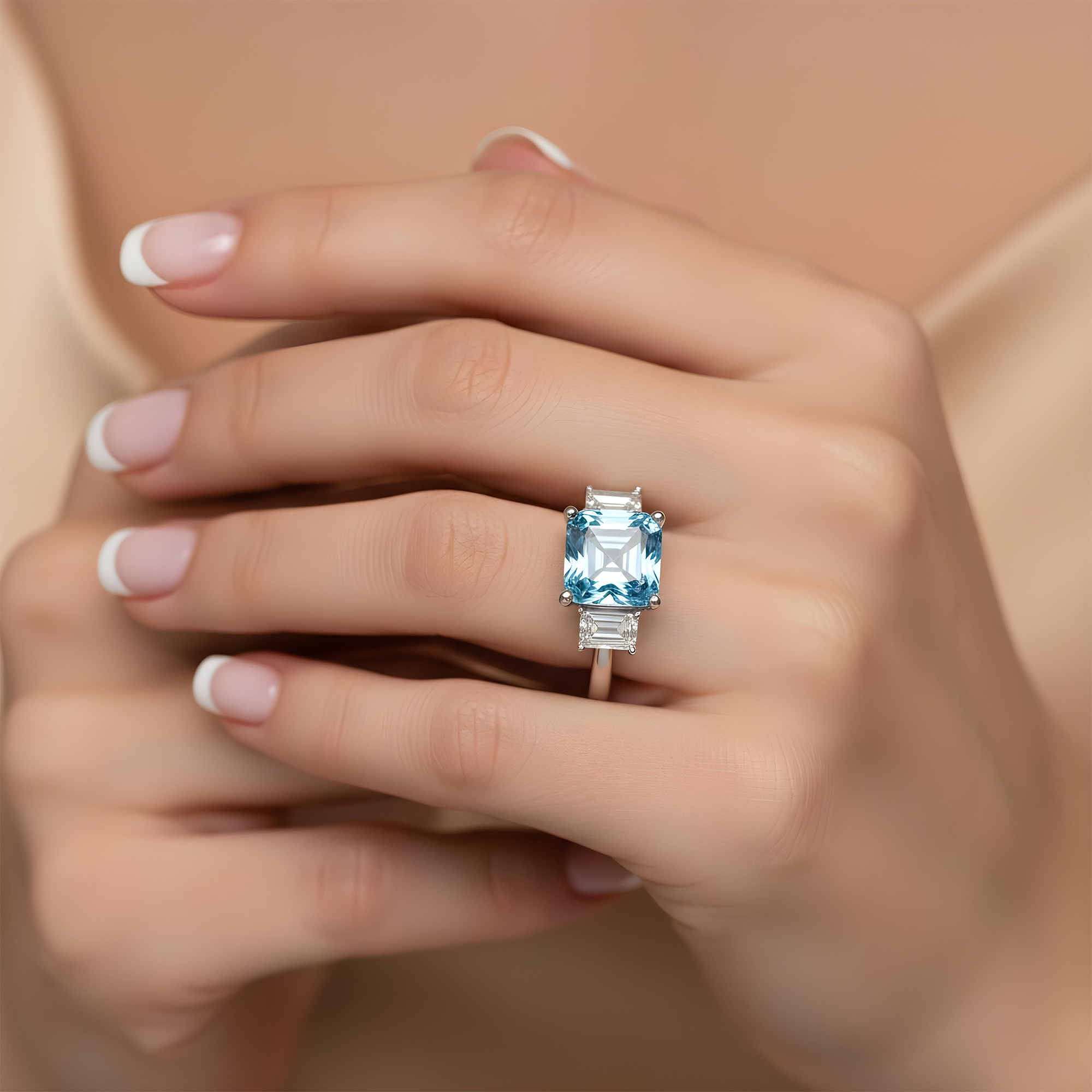 Platinum 3.0ct Fancy Vivid Blue Asscher Cut Diamond Ring 3.62ctw