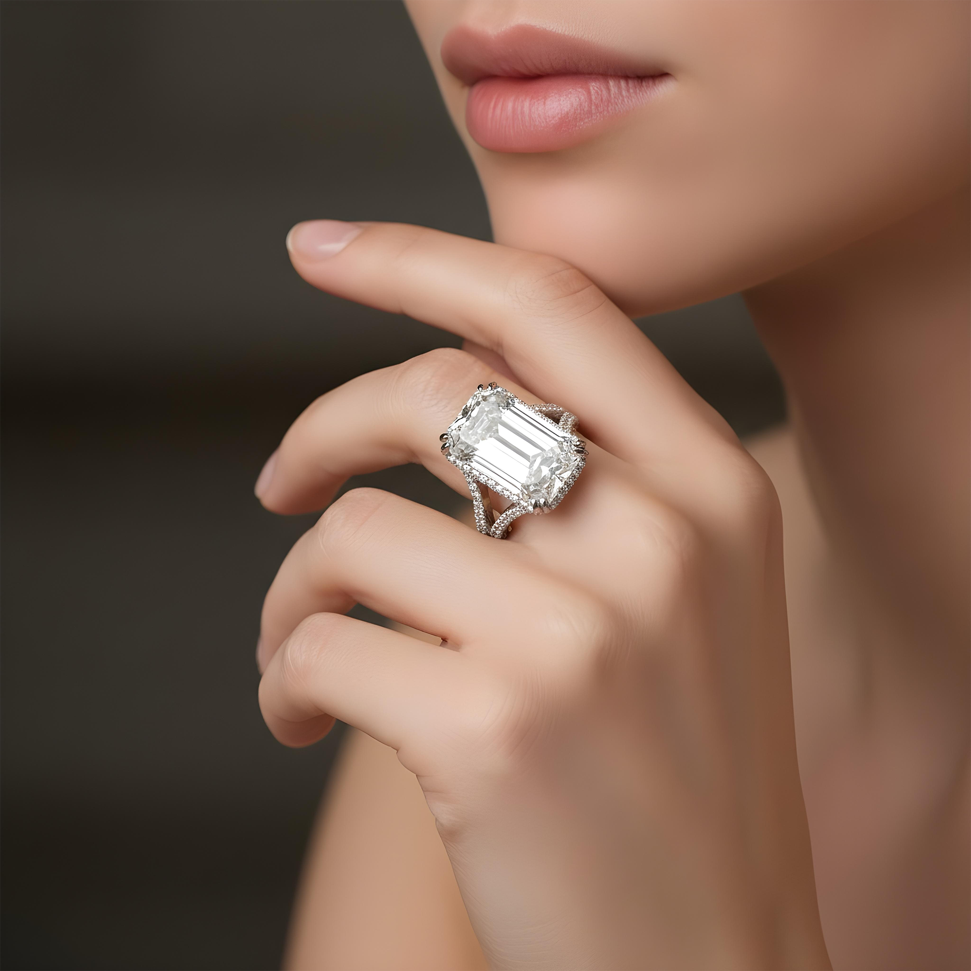 Platinum 31.62ct Emerald Cut Diamond Engagement Ring 33.62ctw