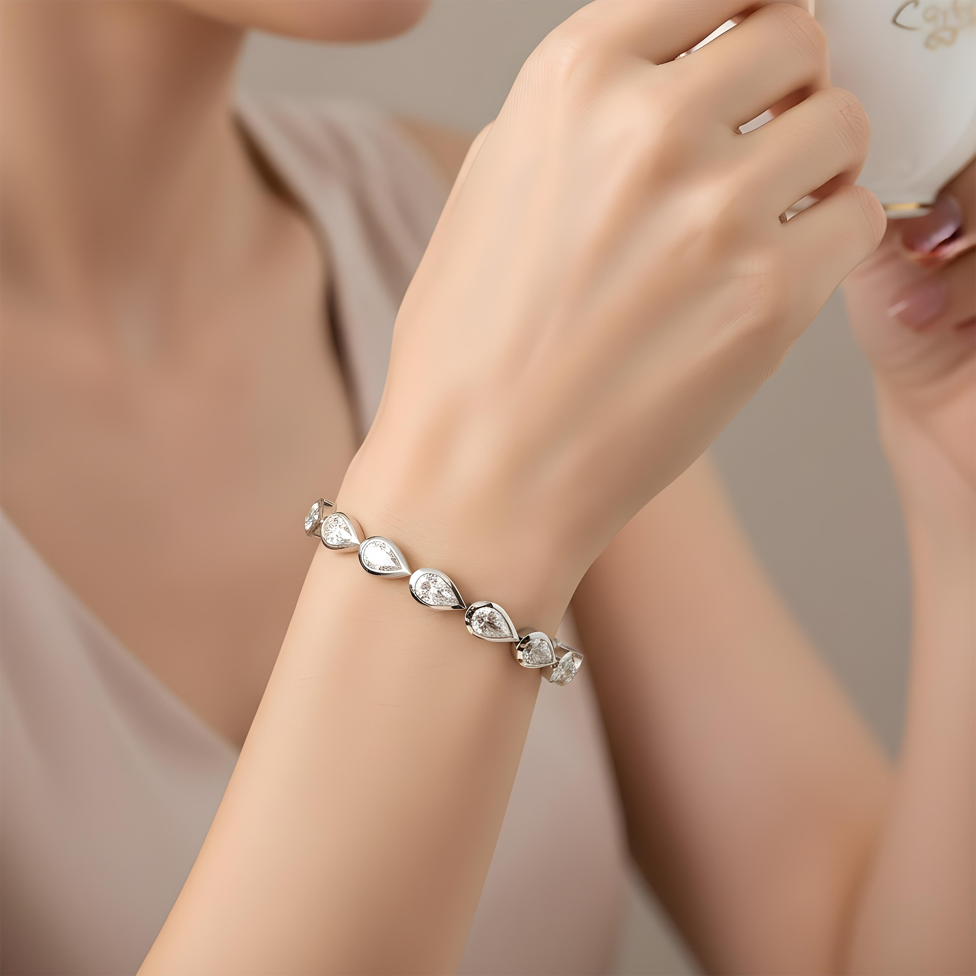 14K Yellow Gold Bezel Set Pear Cut Diamond Bracelet 8.68ct