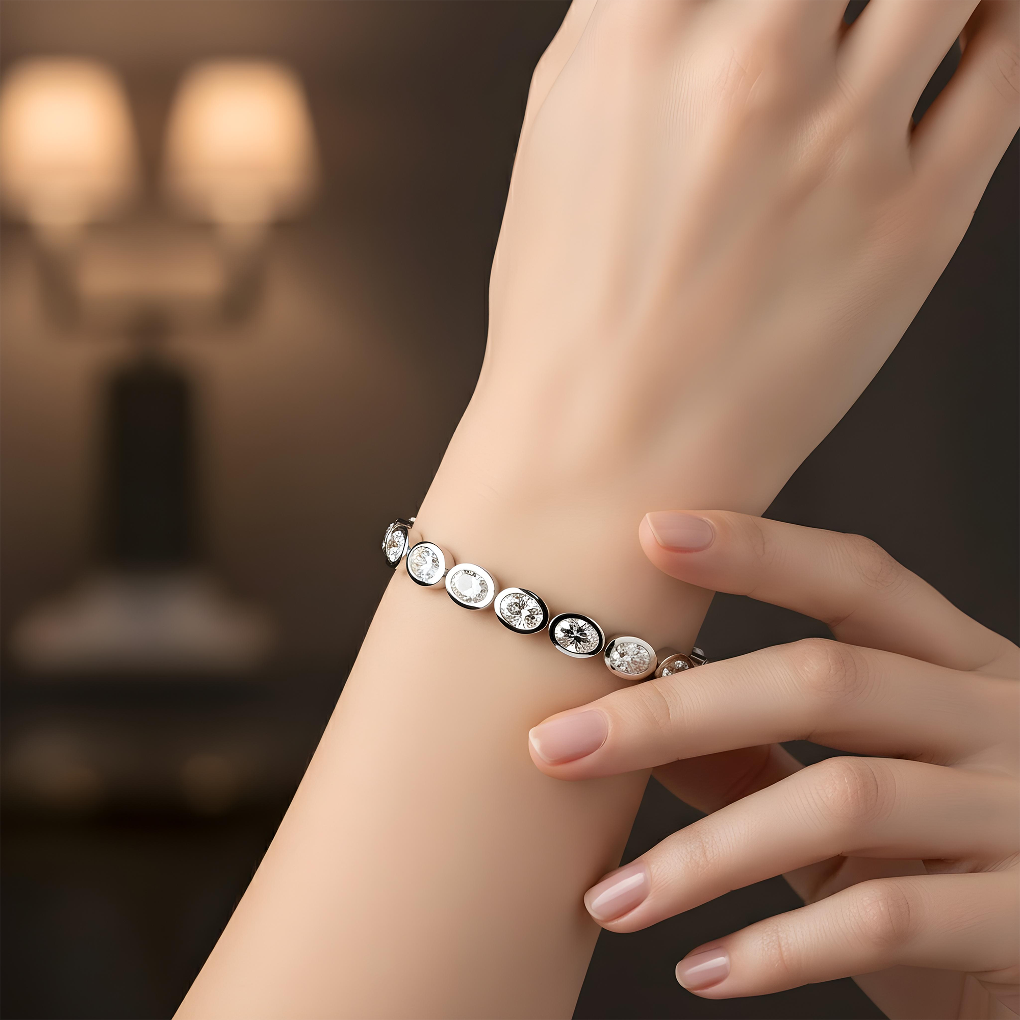 14K Yellow Gold Bezel Set Oval Cut Diamond Tennis bracelet 11.40ct