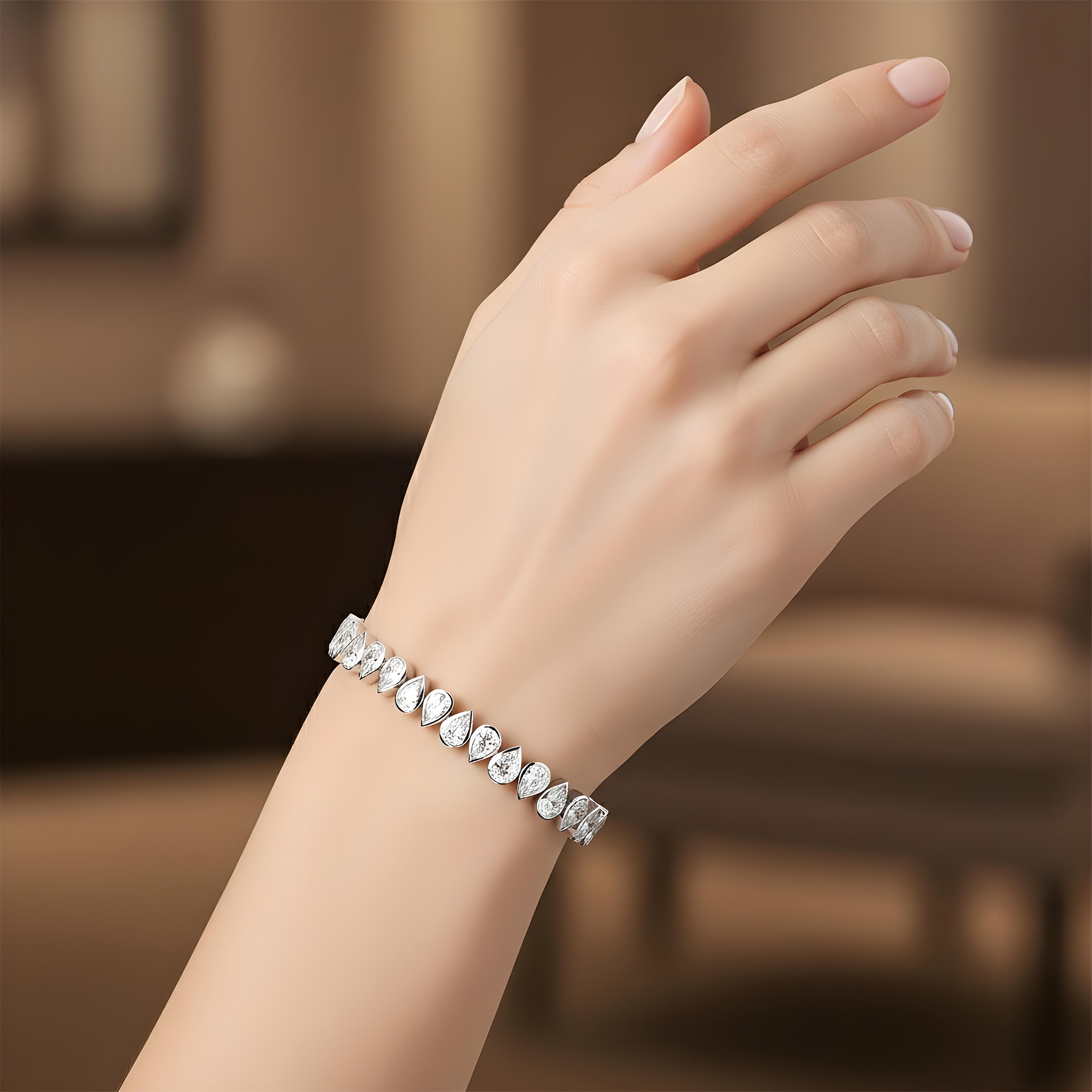 14K Yellow Gold Bezel Set Pear Cut Diamond Tennis Bracelet 21.89ct