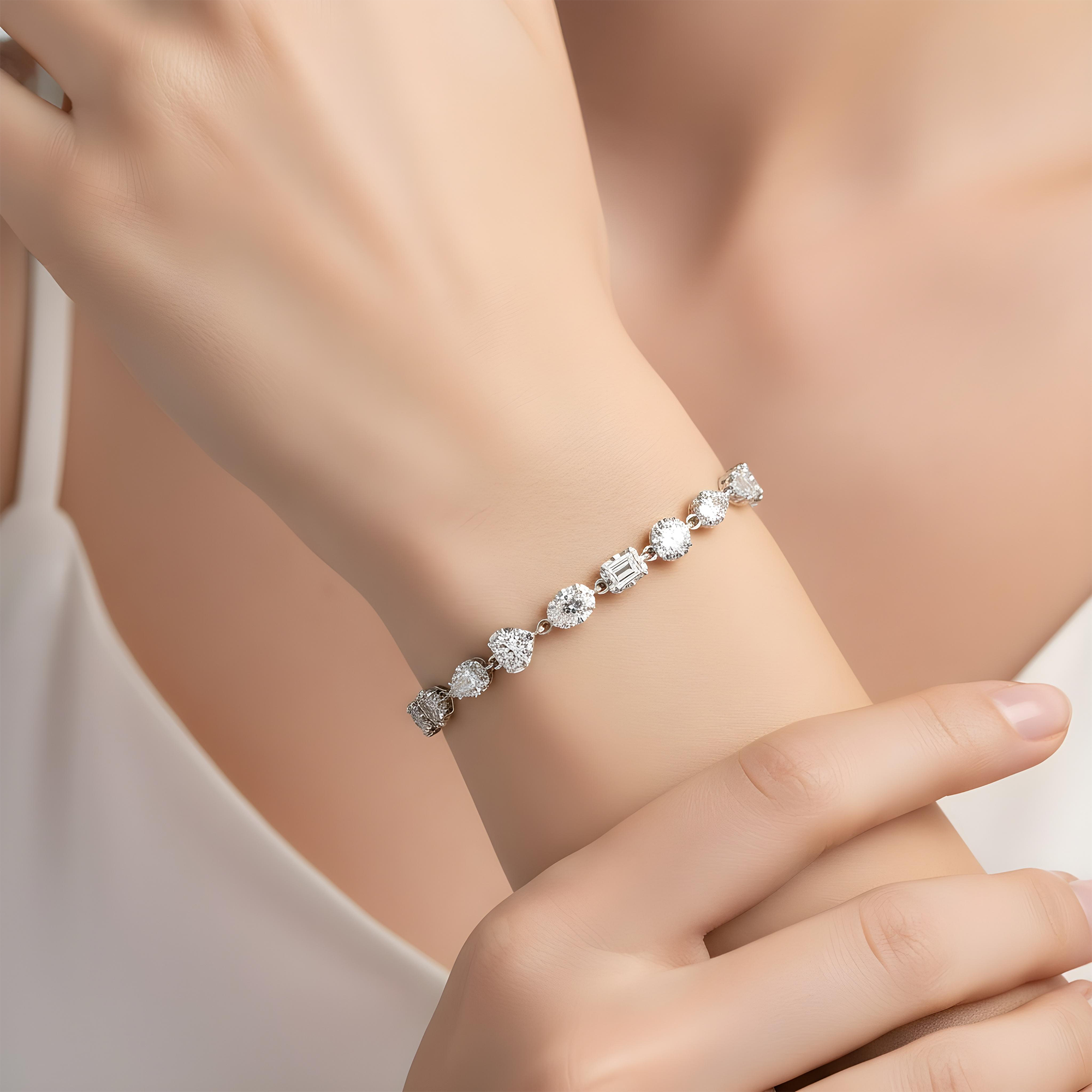 14K Two Tone Multi Cut Diamond Adjustable Satellite Bracelet 4.22ct
