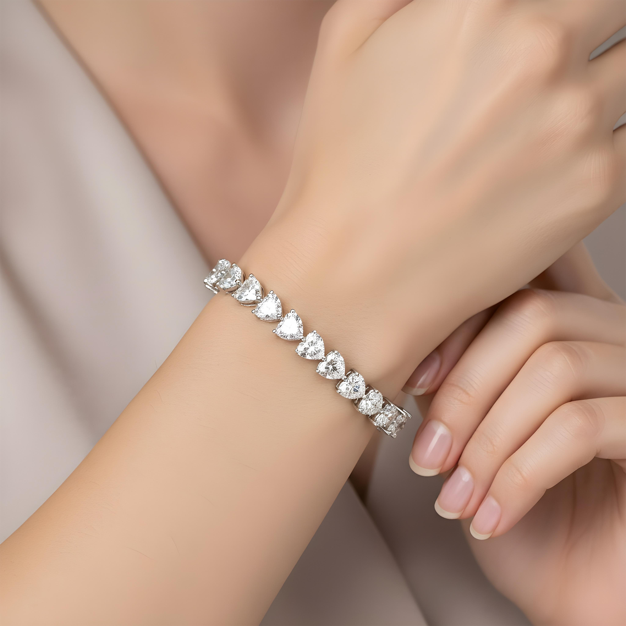 14K Yellow Gold Heart Cut Diamond Tennis Bracelet 17.13ct