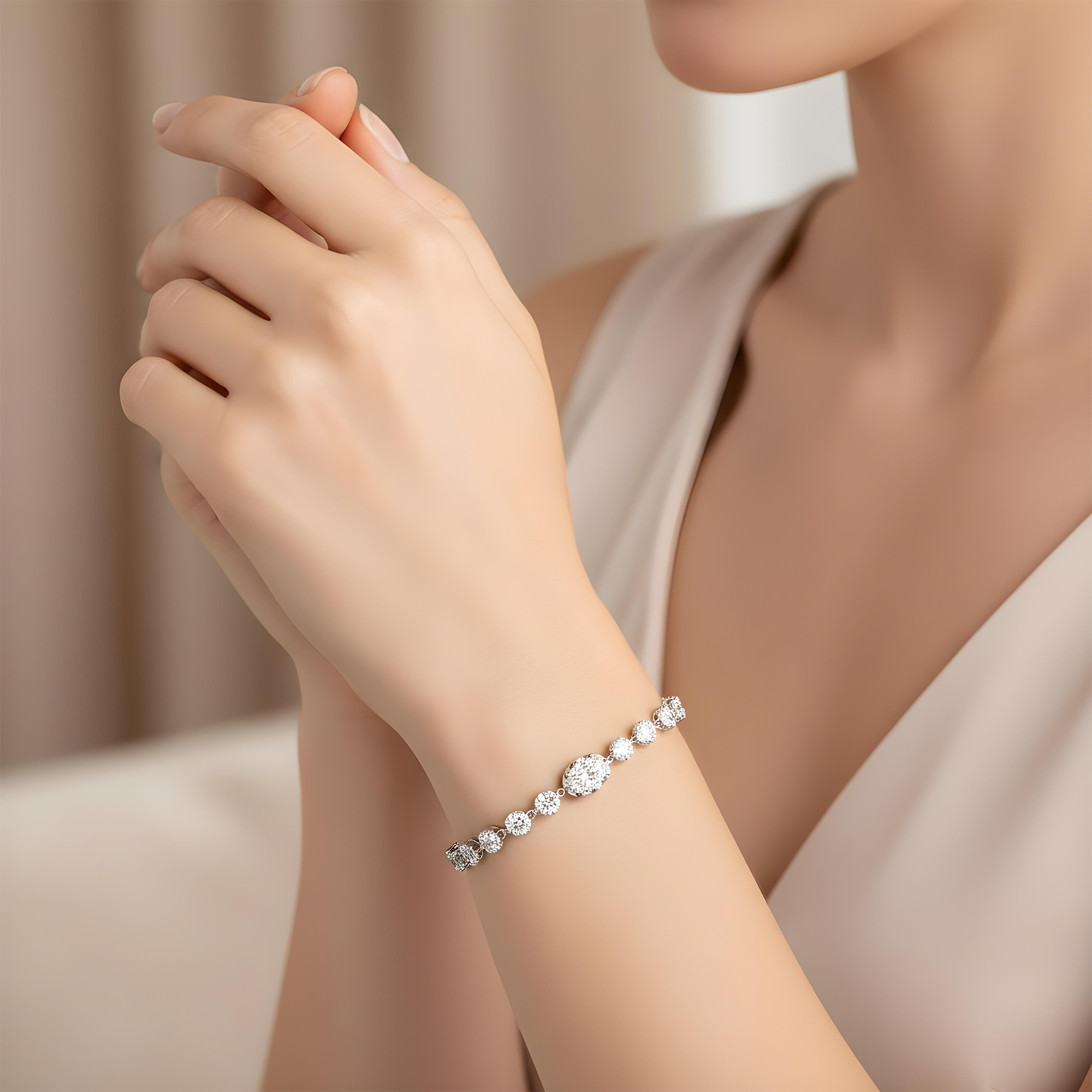14K Two Tone Oval & Round Cut Diamond Satellite Bracelet 5.52ct