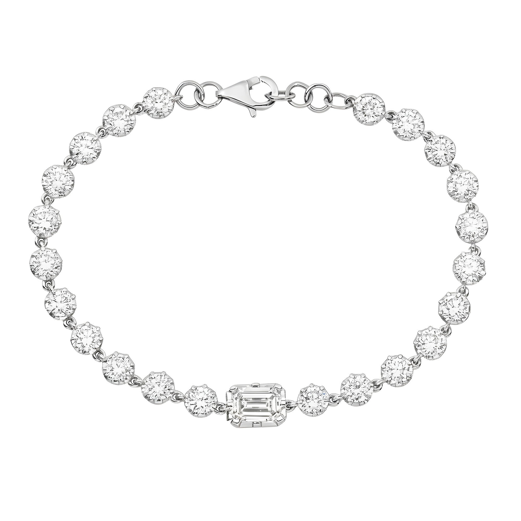 14K Two Tone Emerald & Round Cut Diamond Satellite Bracelet 6.06ct