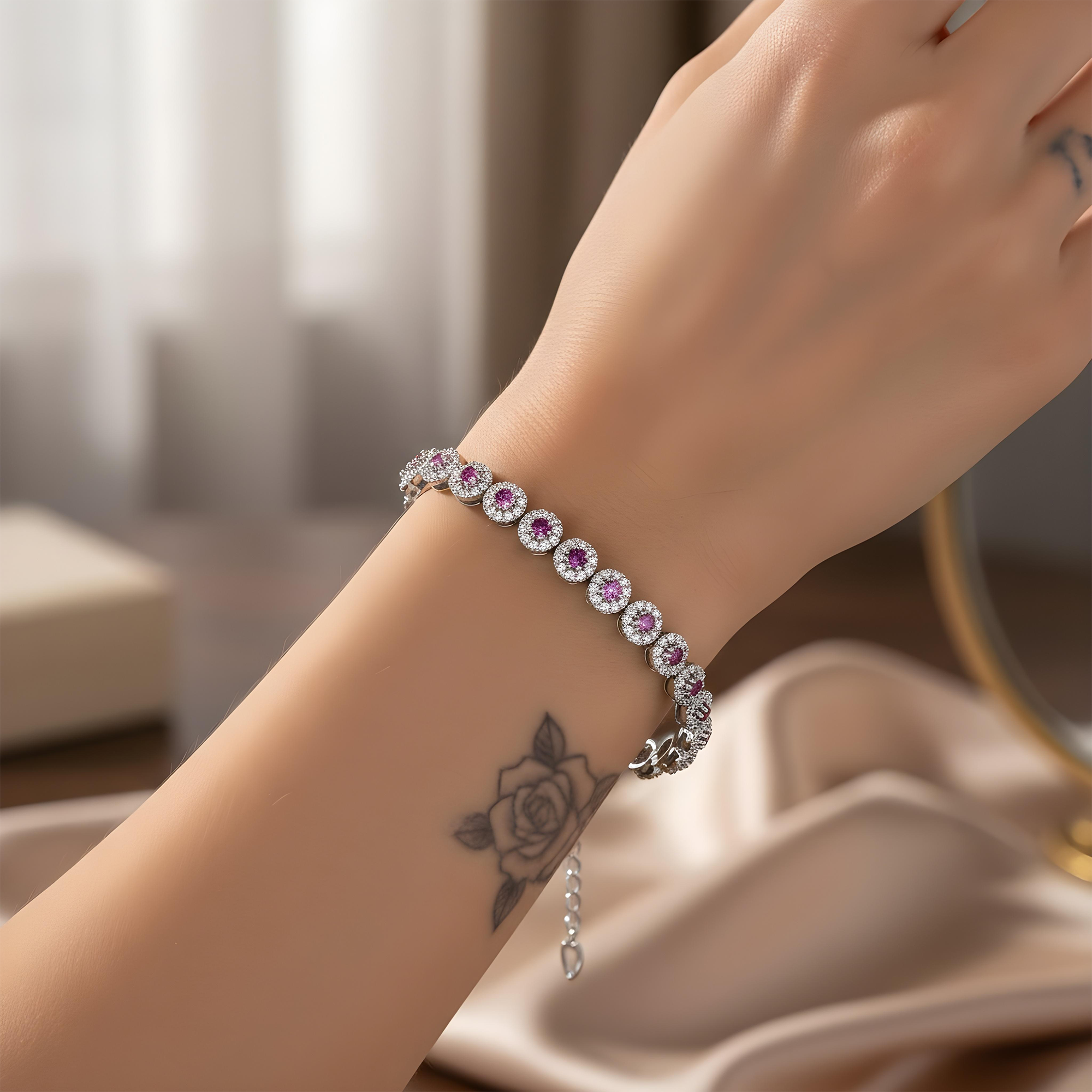 14K Yellow Gold Pink Sapphire & Diamond Bracelet 4.72ctw