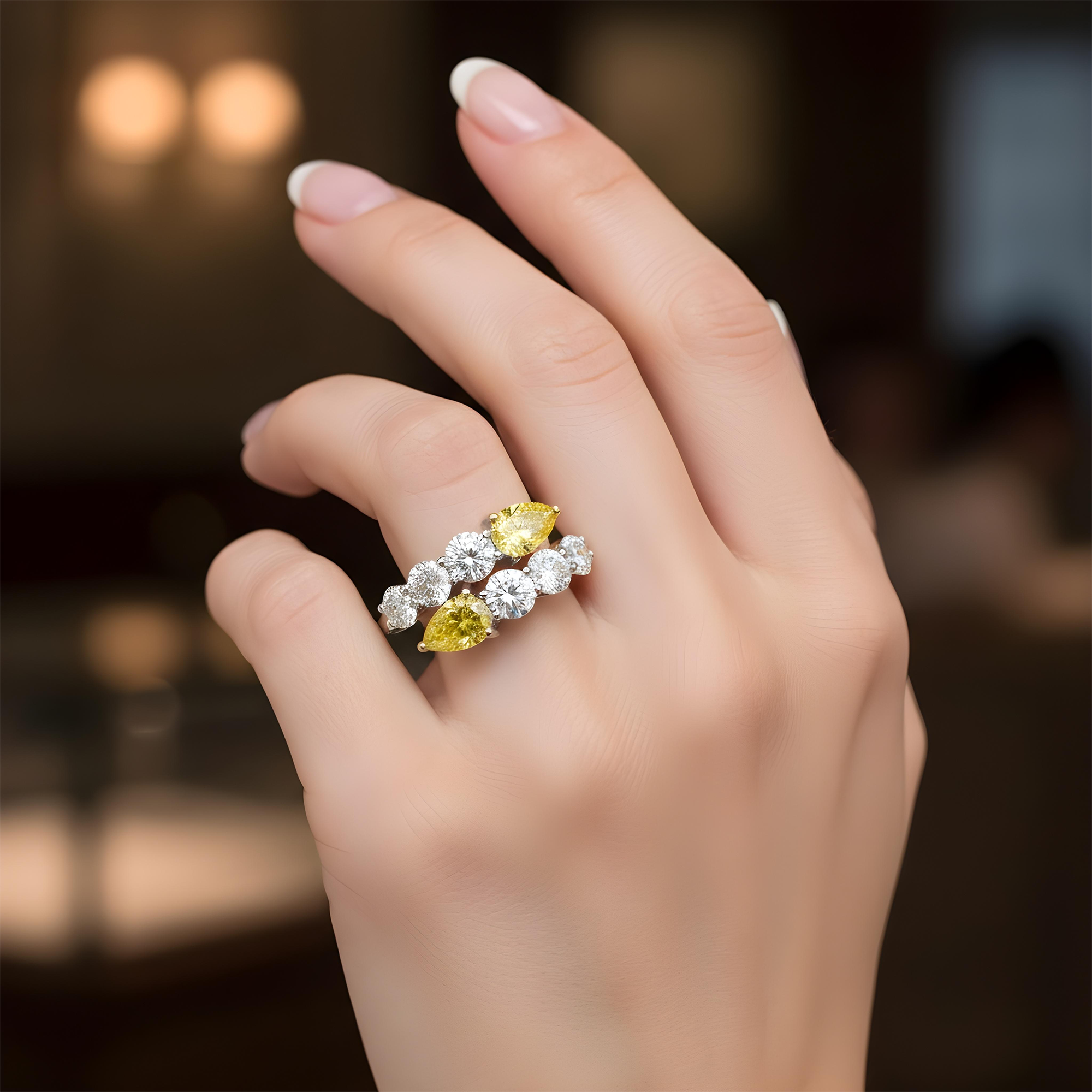 14K White Gold Fancy Yellow & White Diamond Wrap Ring 3.12ct