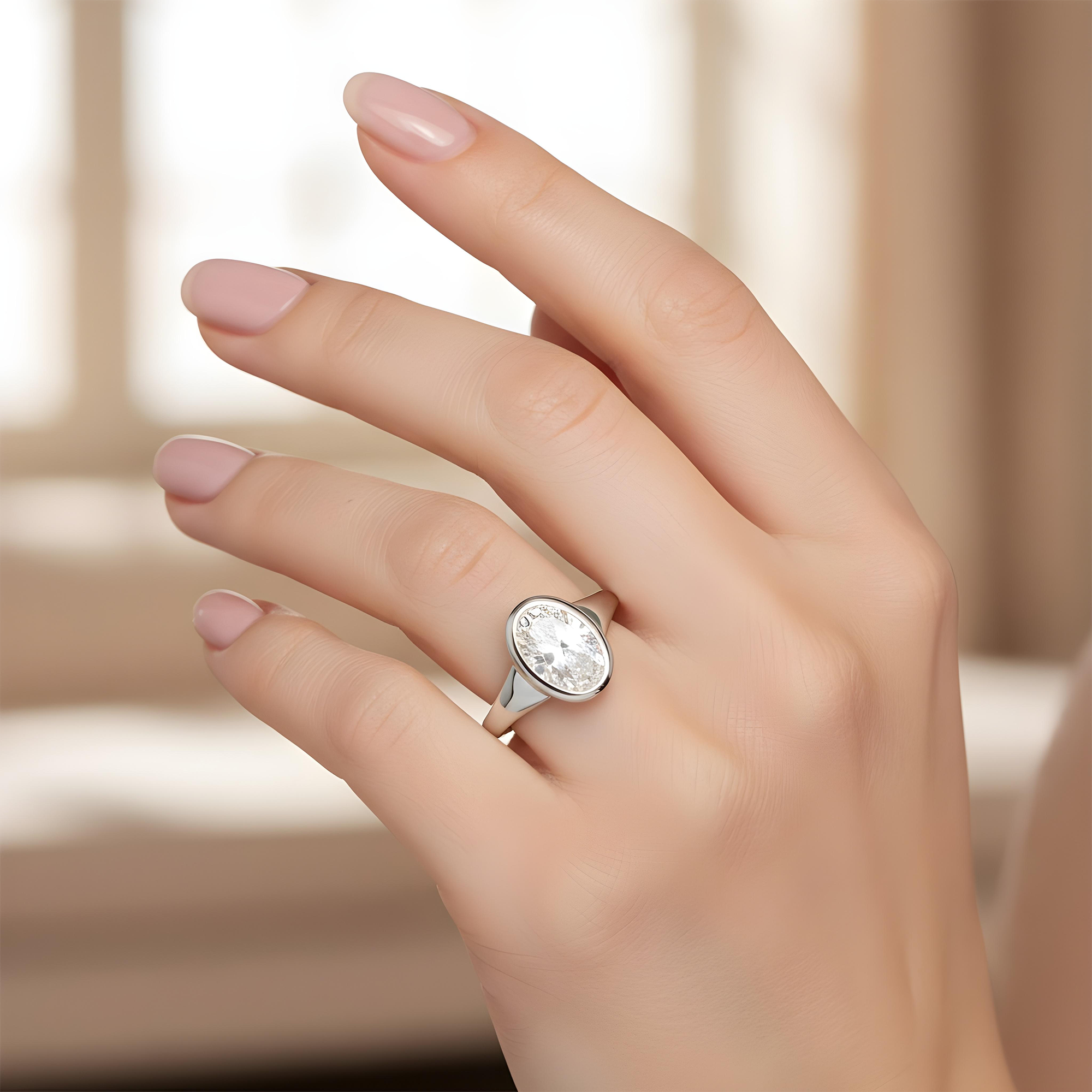 14K Yellow Gold Bezel Set Oval Cut Diamond Ring 2.22ct