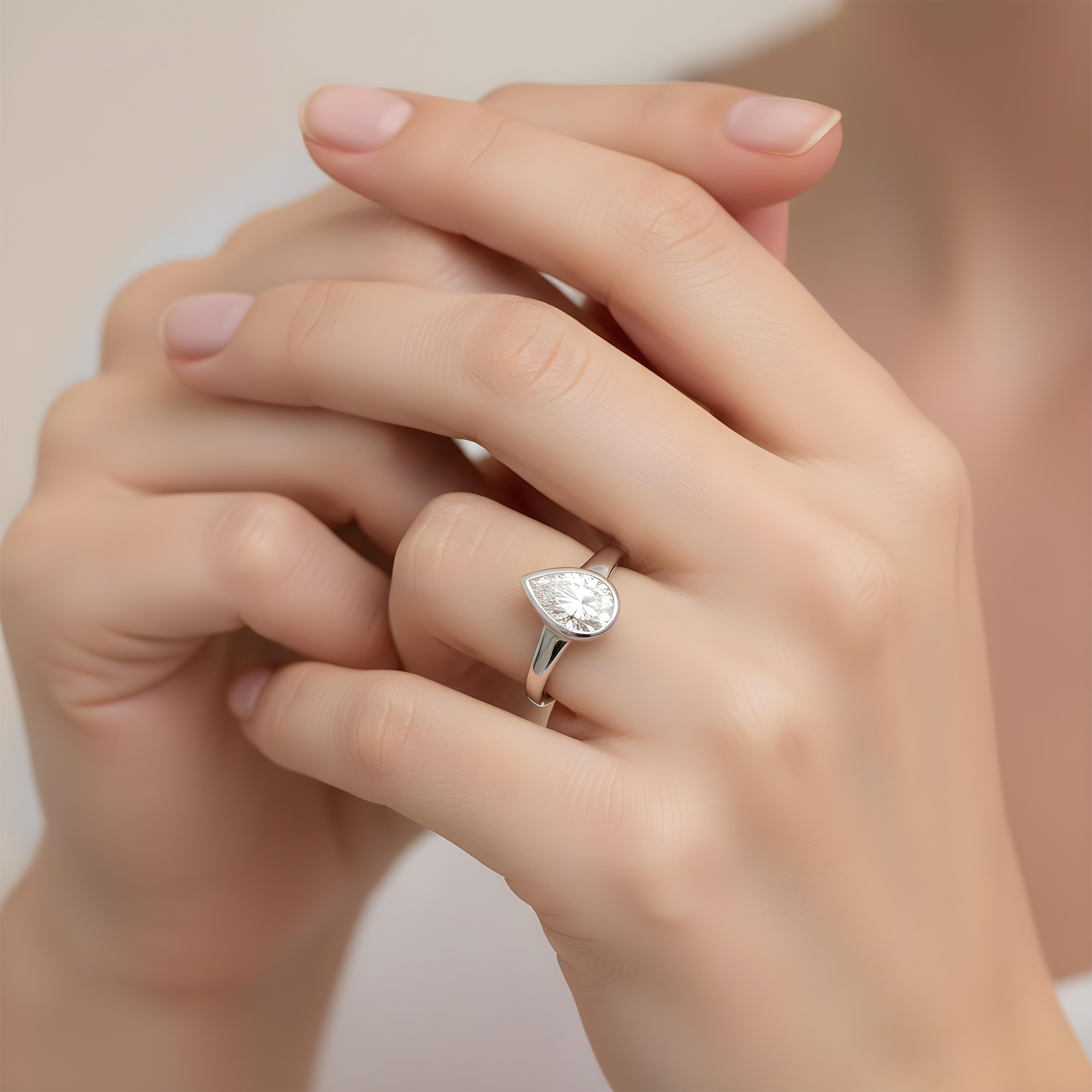 14K Yellow Gold Bezel Set Pear Cut Diamond Ring 1.18ct