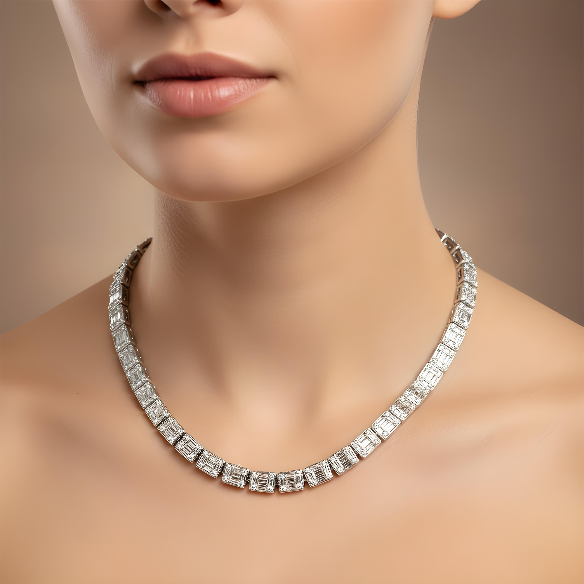 14K Rose Gold Round & Baguette Cut Diamond Chain 20.08ct