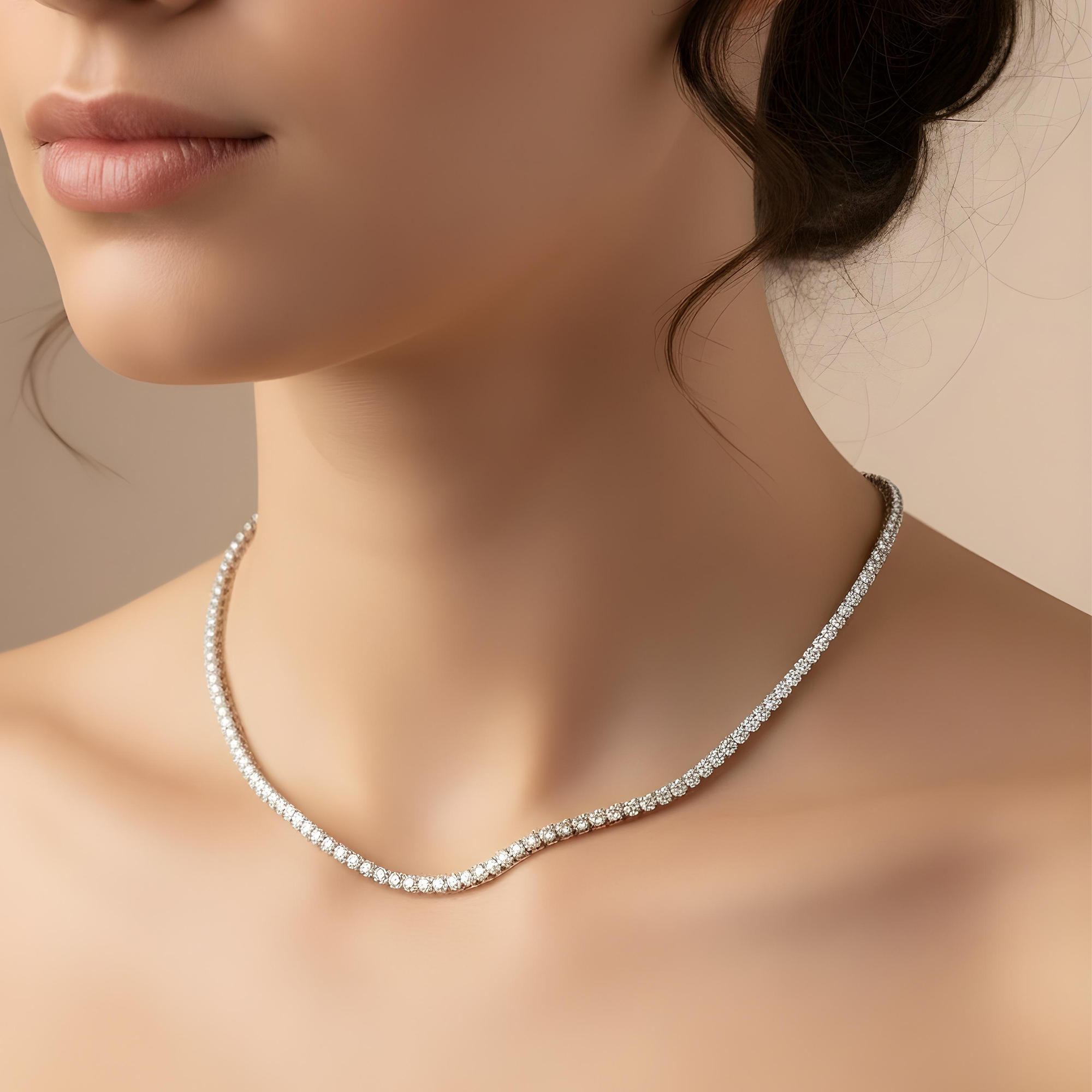 14K Yellow Gold 3- Prong Round Diamond Tennis Chain 26.17ct