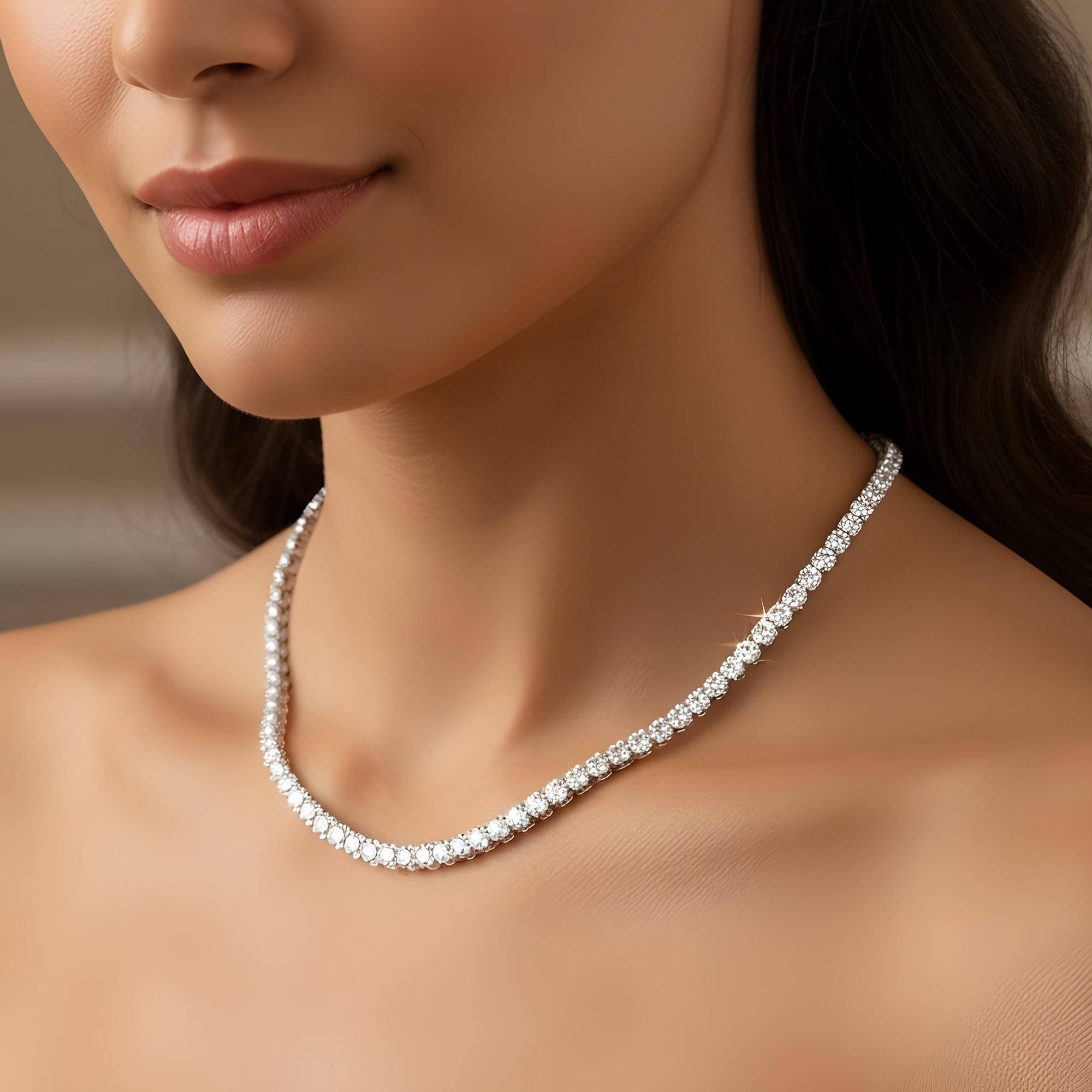 14K Yellow Gold 3-prong Round Diamond Tennis Chain 47.10ct