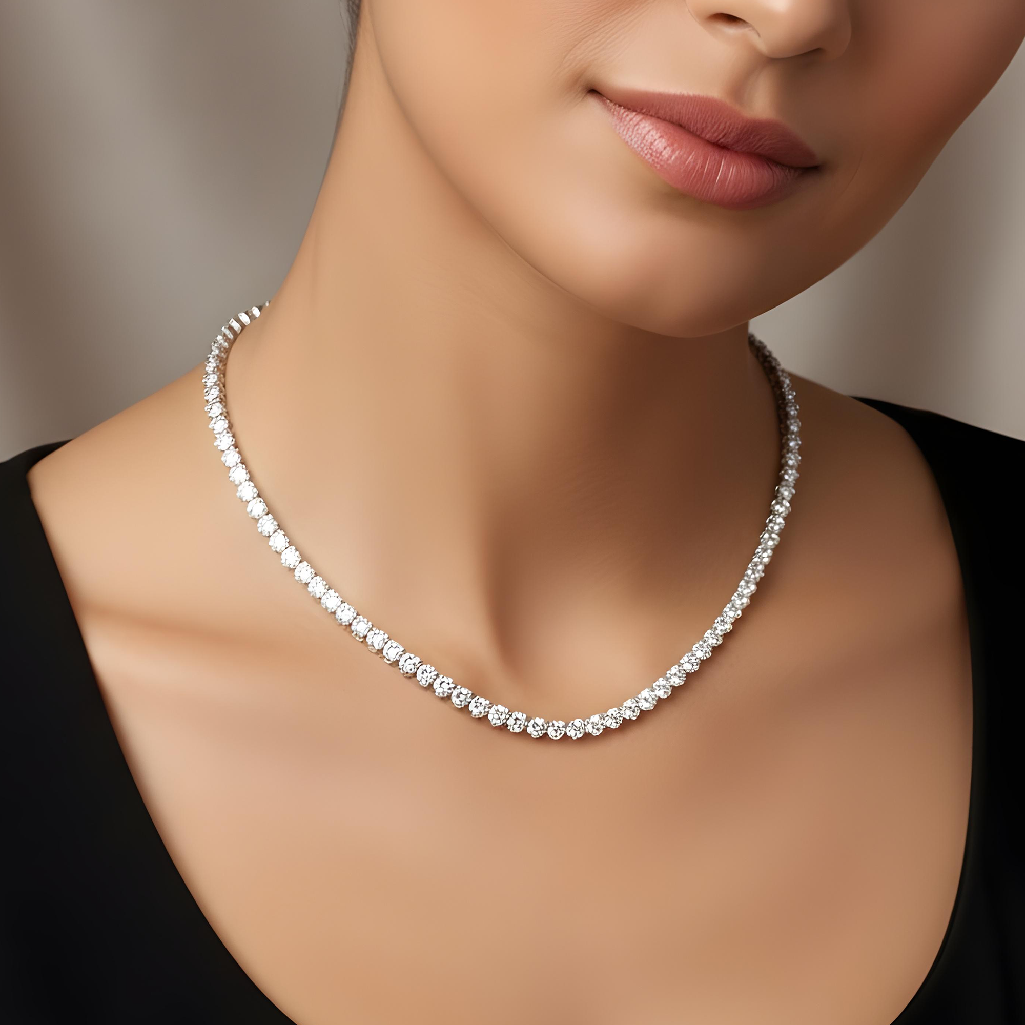 14K Yellow Gold 3-Prong Round Diamond Tennis Chain 33.50ct