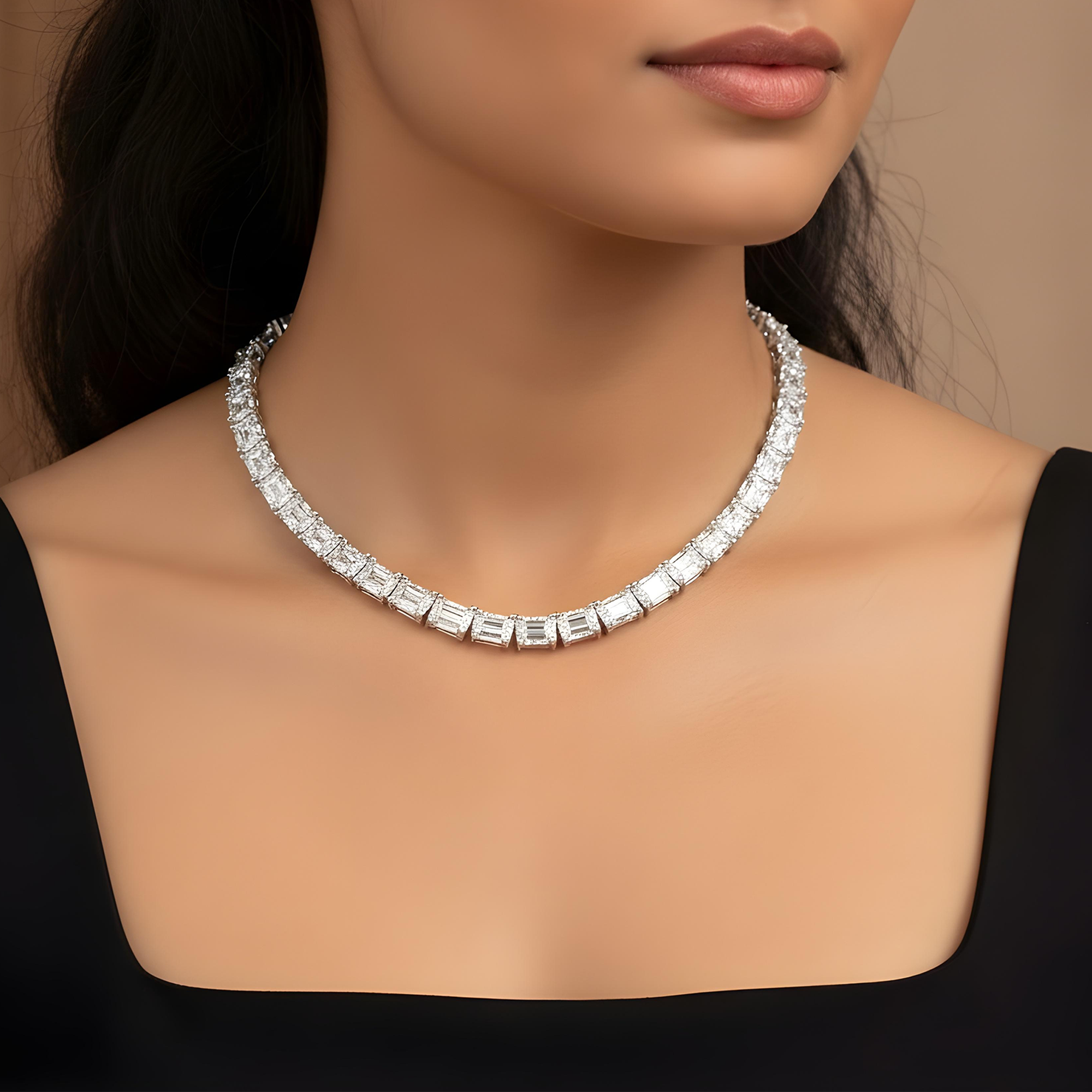 14K Rose Gold Emerald Cut Diamond Tennis Chain 107.97ct