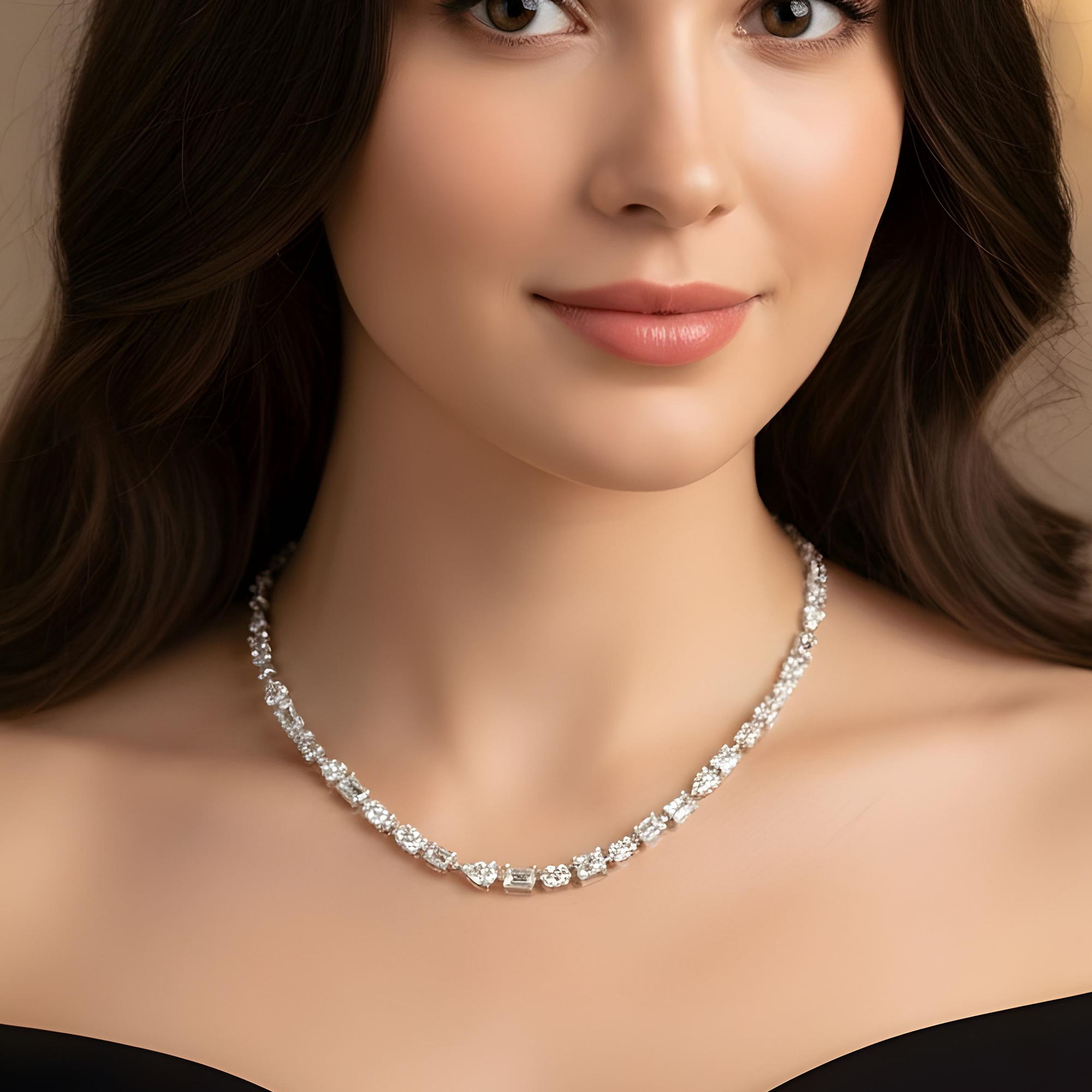 14K Rose Gold Multi Cut Diamond Satellite Necklace 28.19ct