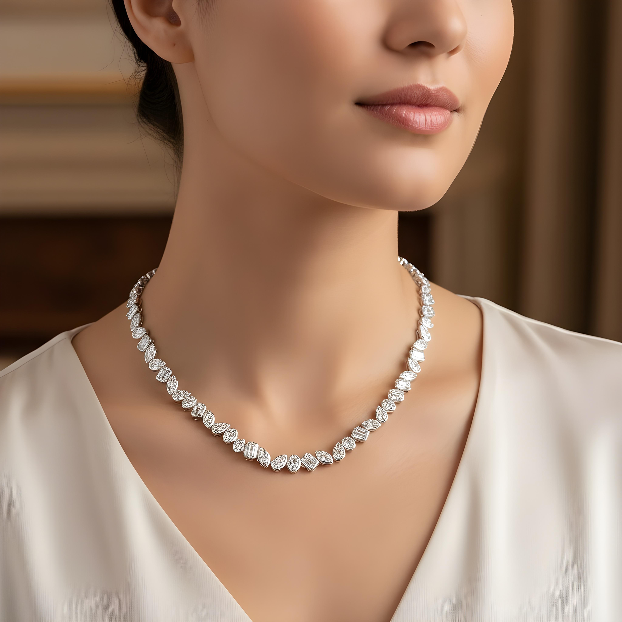 14K Yellow Gold Bezel Set Multi Cut Diamond Necklace 12.92ct