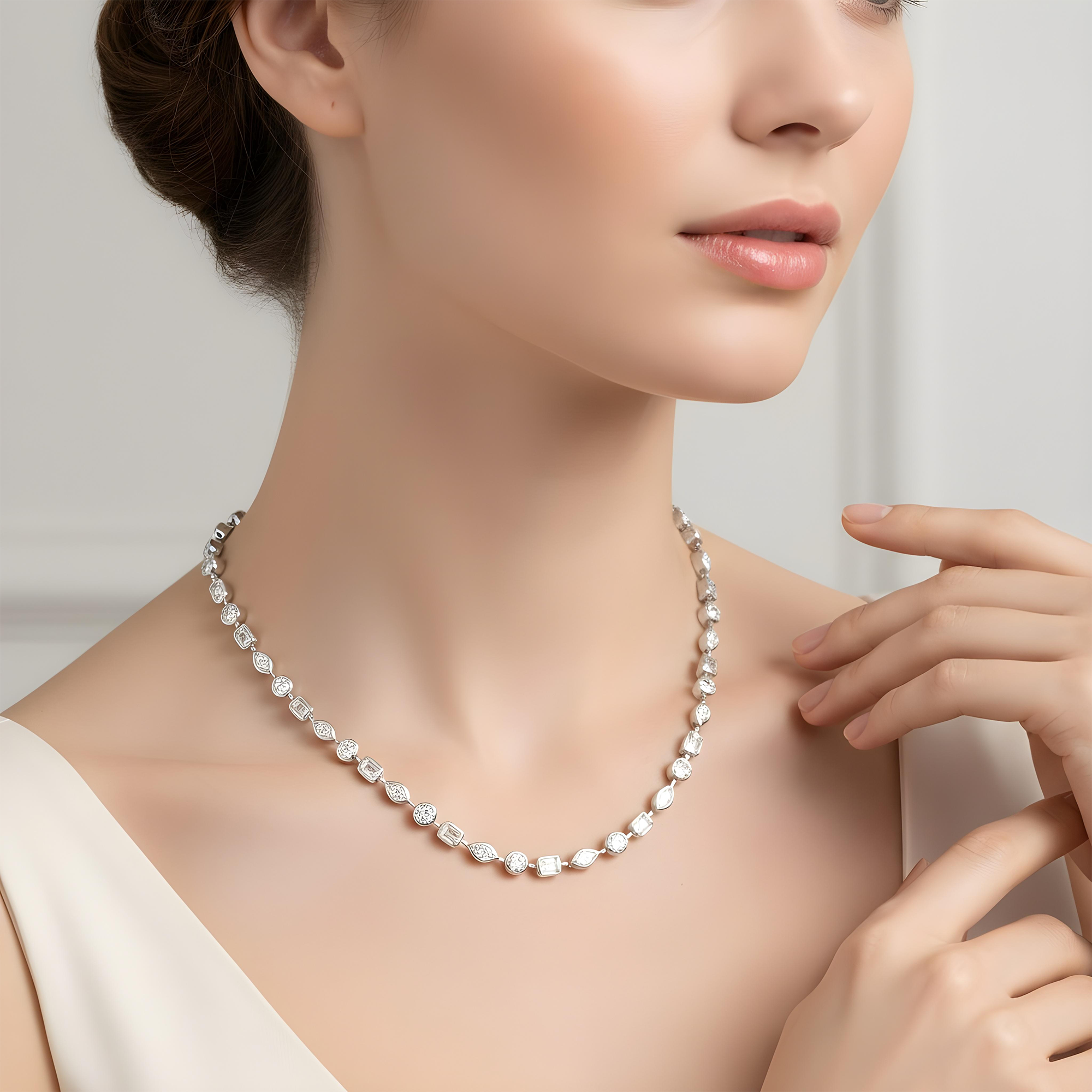 14K Yellow Gold Bezel Set Multi Cut Diamond Necklace 12.58ct