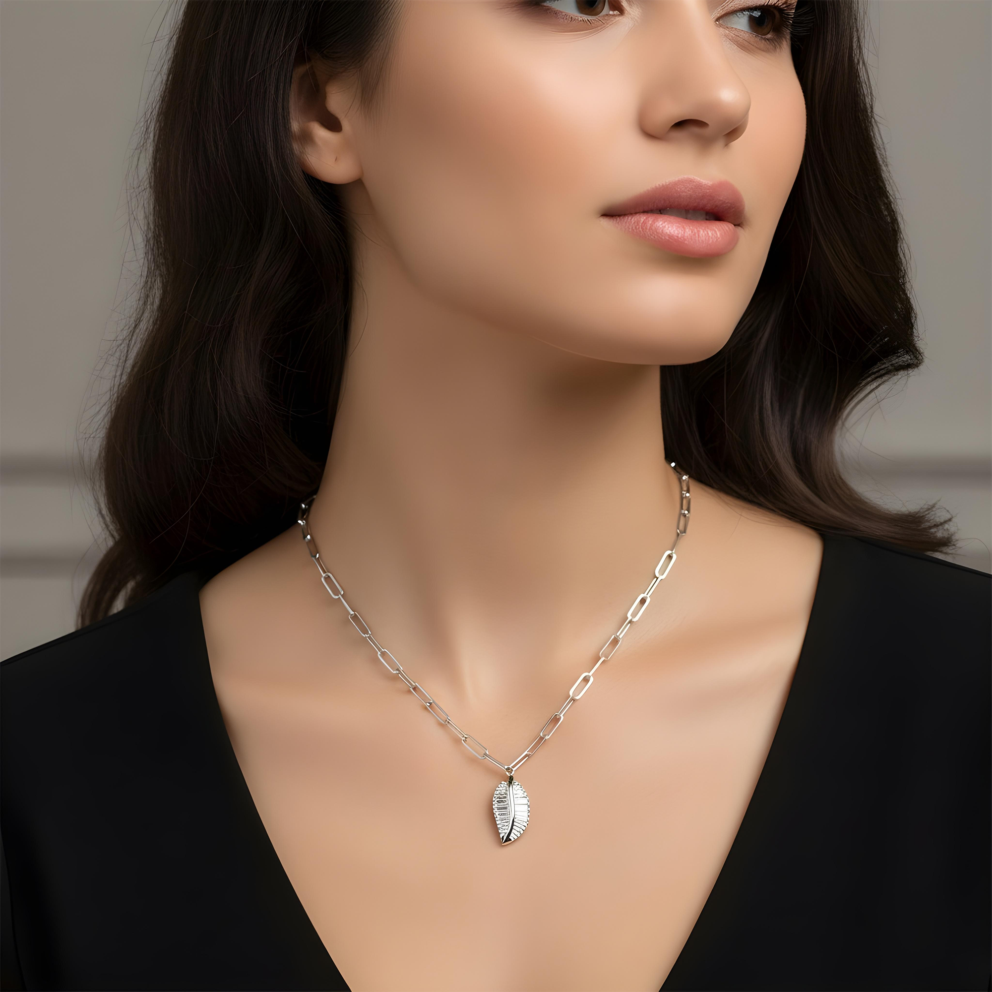 14K Two Tone Baguette Cut Diamond Leaf Pendant & Chain Necklace 0.90ct