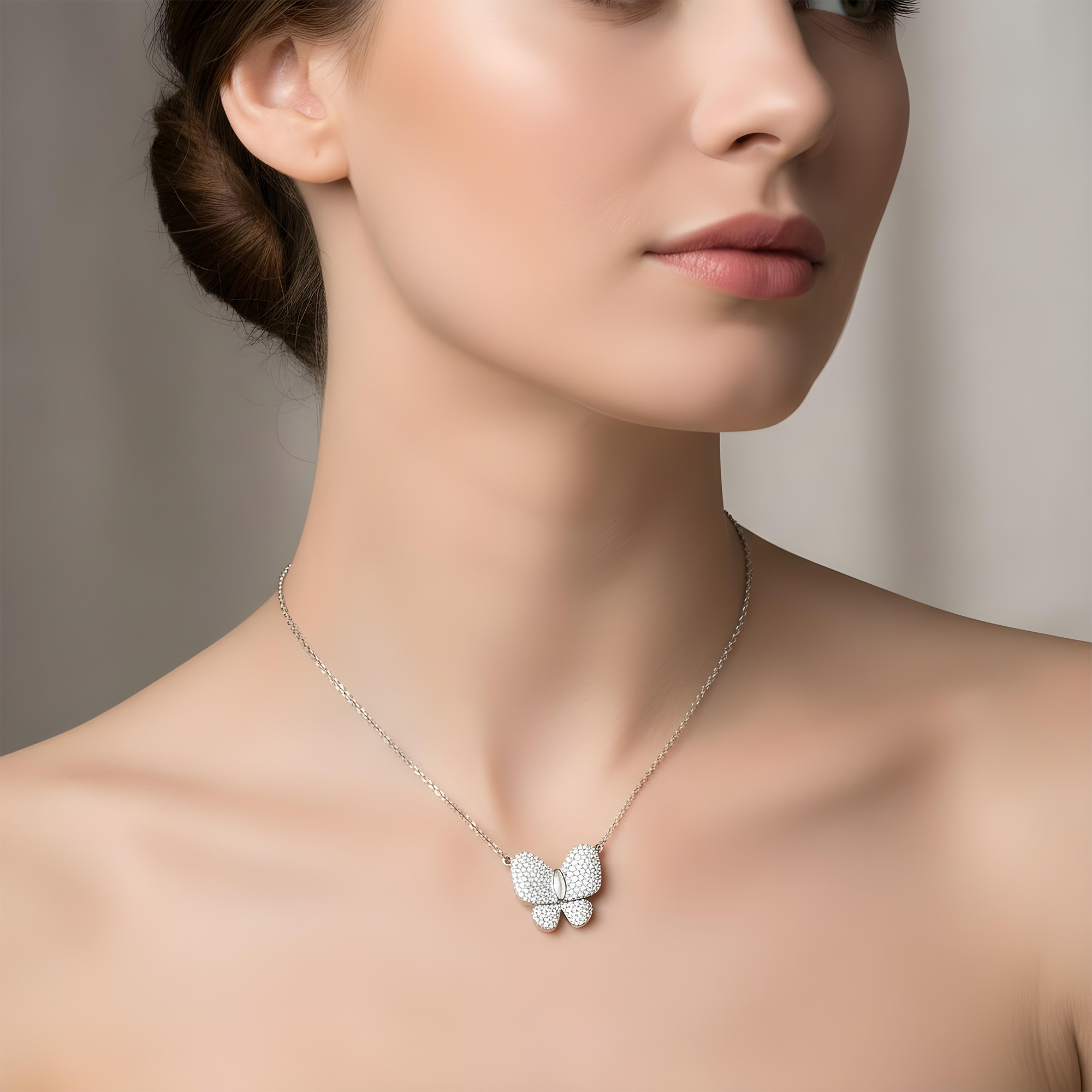 Double Sided - 14K Rose Gold Mother of Pearl & Diamond Butterfly Necklace 1.20ct