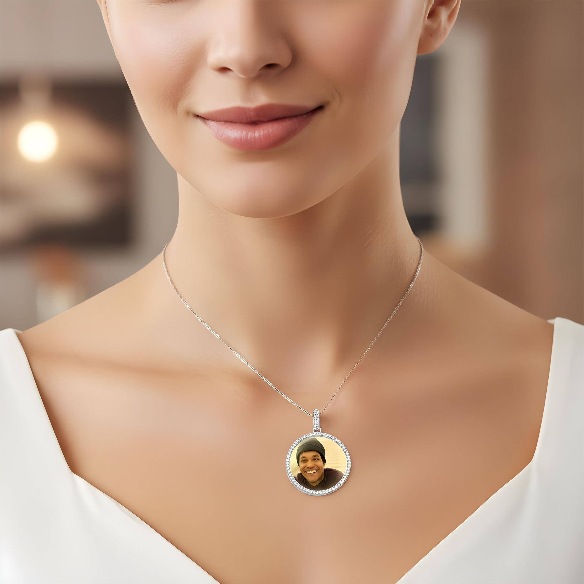 Add Your Own Photo 2" - Solid 14K Yellow Gold Diamond Picture Pendant 3.20ct