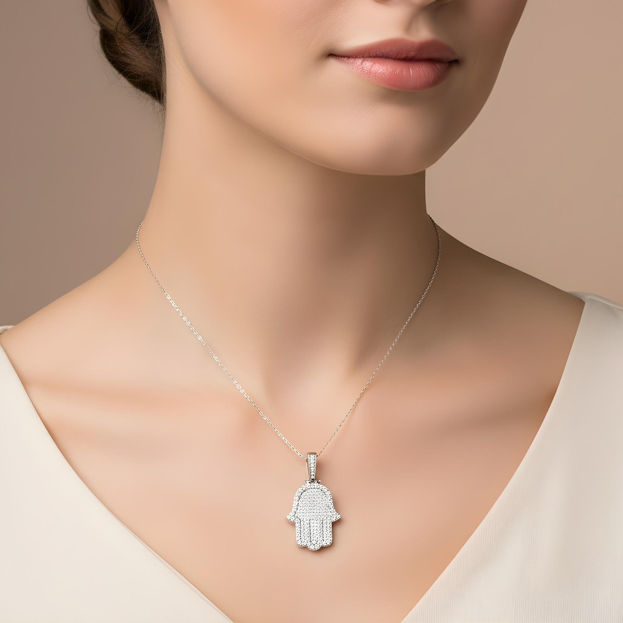 14K Rose Gold Round Diamond Bilevel Hamsa Pendant 3.34ct