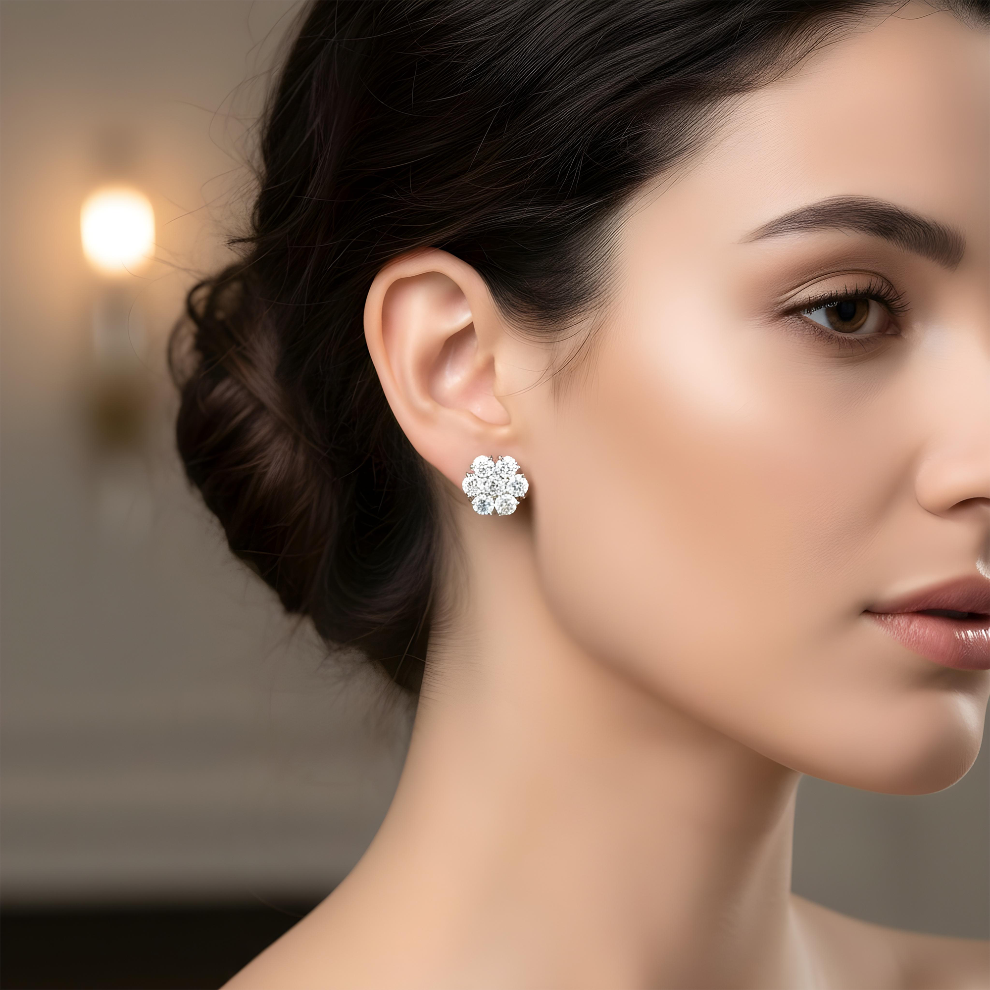 14K Rose Gold Round Diamond Cluster Stud Earrings 3.0ctw