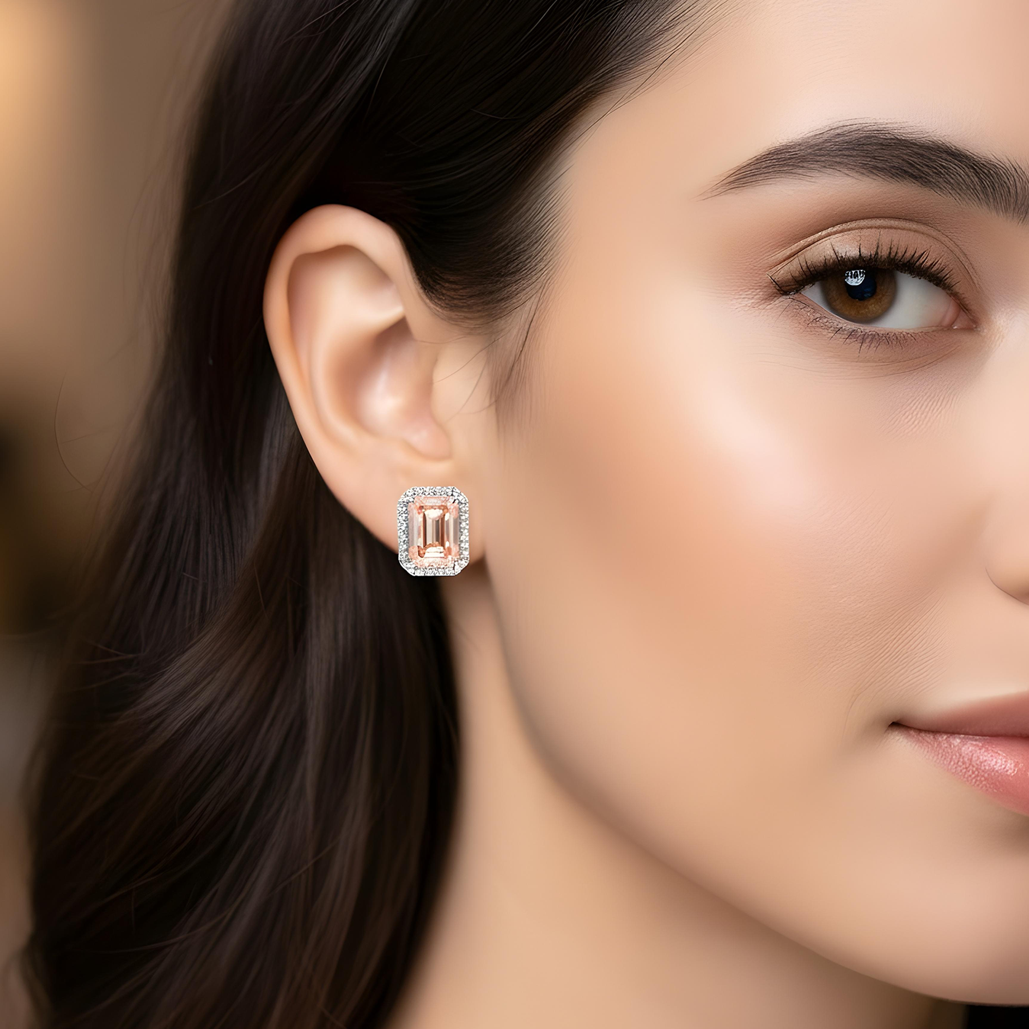 GIA 18K Rose Gold Emerald Cut Fancy Vivid Pink Diamond Stud Earrings 12.10ctw