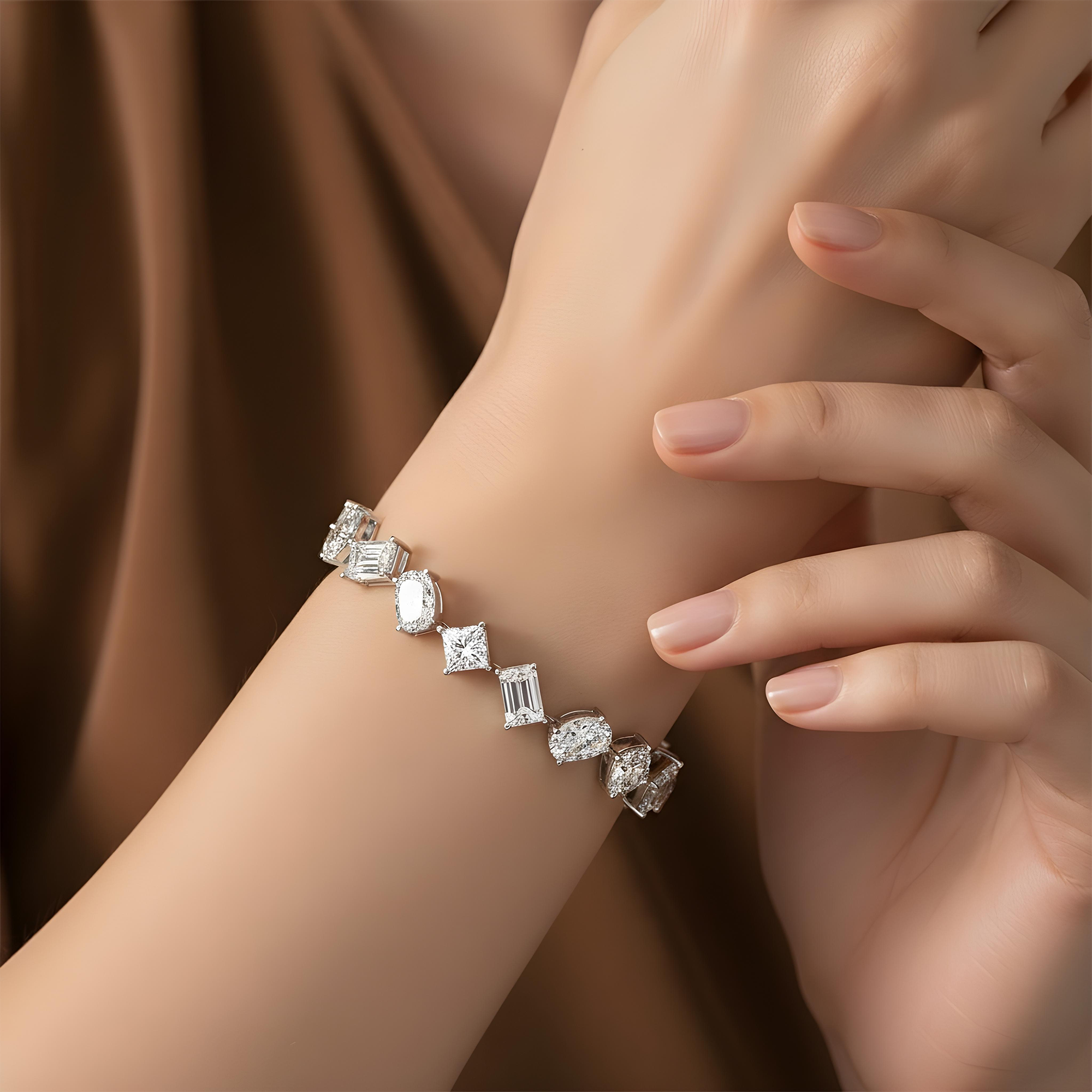 Platinum Multi Cut Diamond Satellite Bracelet 52.89ct