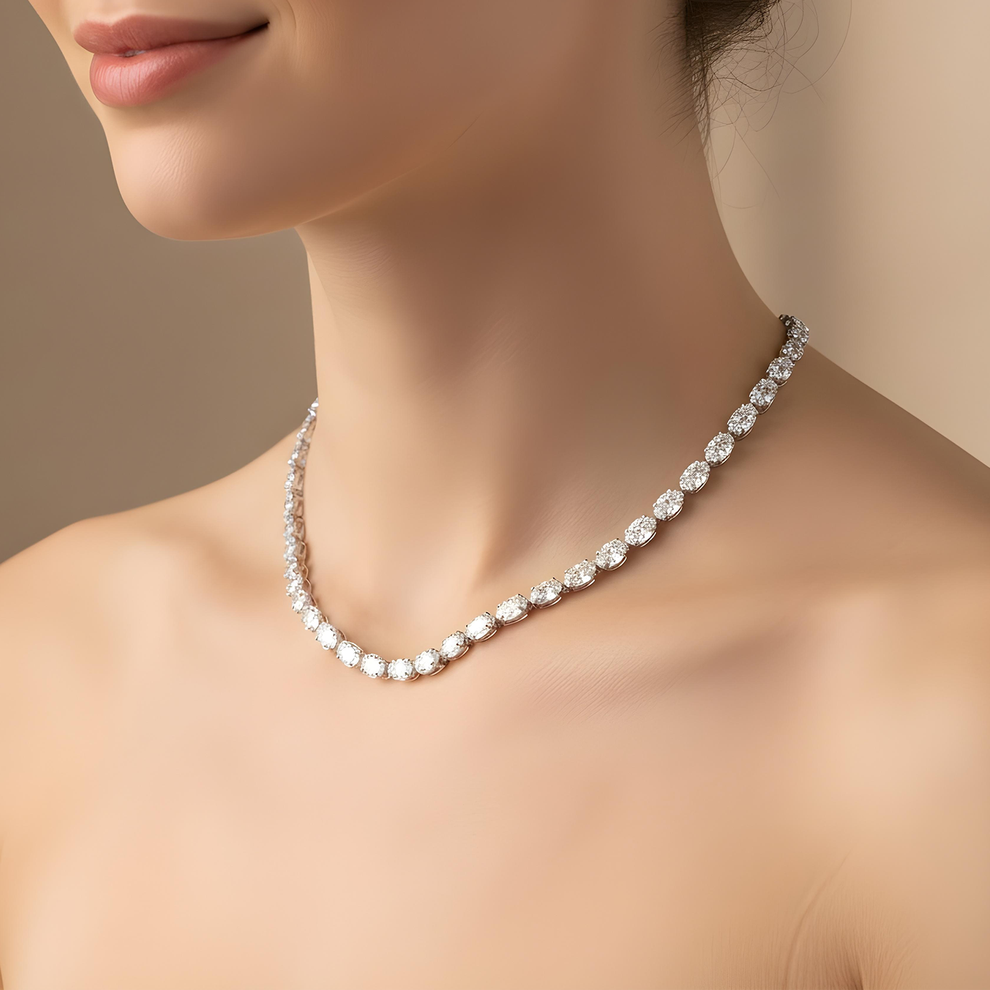 14K Yellow Gold Bezel Set Oval Cut Diamond Necklace 46.37ct
