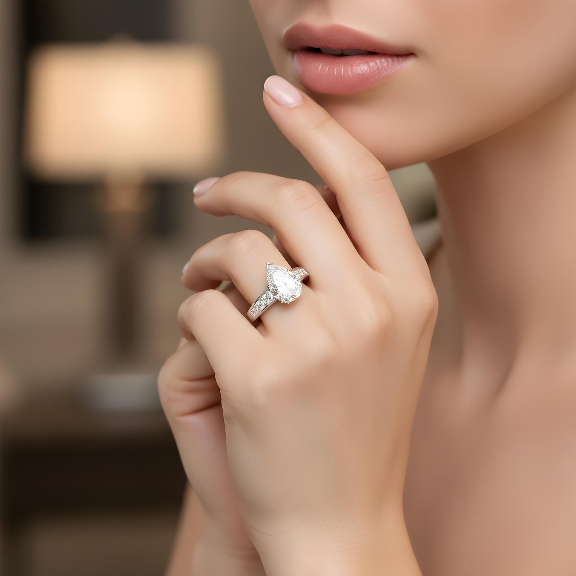 18K Yellow Gold 3.20ct Pear Cut Diamond Engagement Ring 4.45ctw