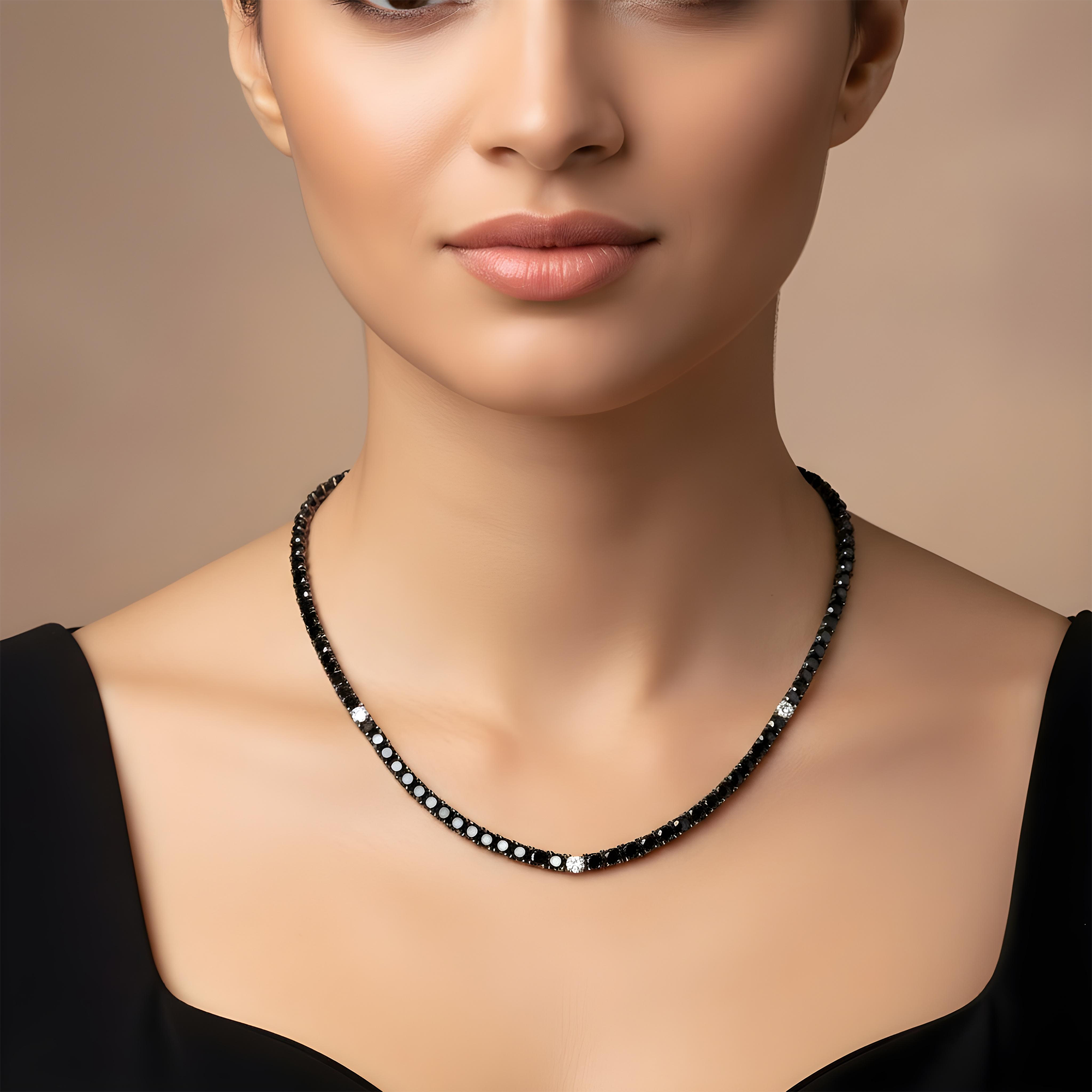 14K Black Gold Black & White Round Diamond Tennis Chain 15.03ct