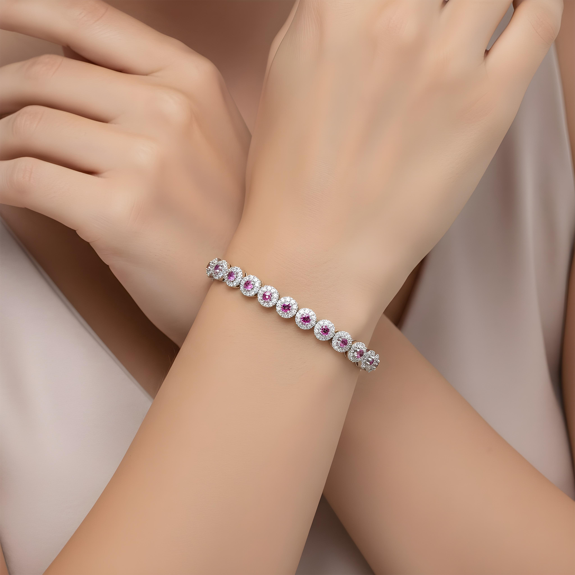 14K Yellow Gold Pink Sapphire & Diamond Bracelet 4.72ctw