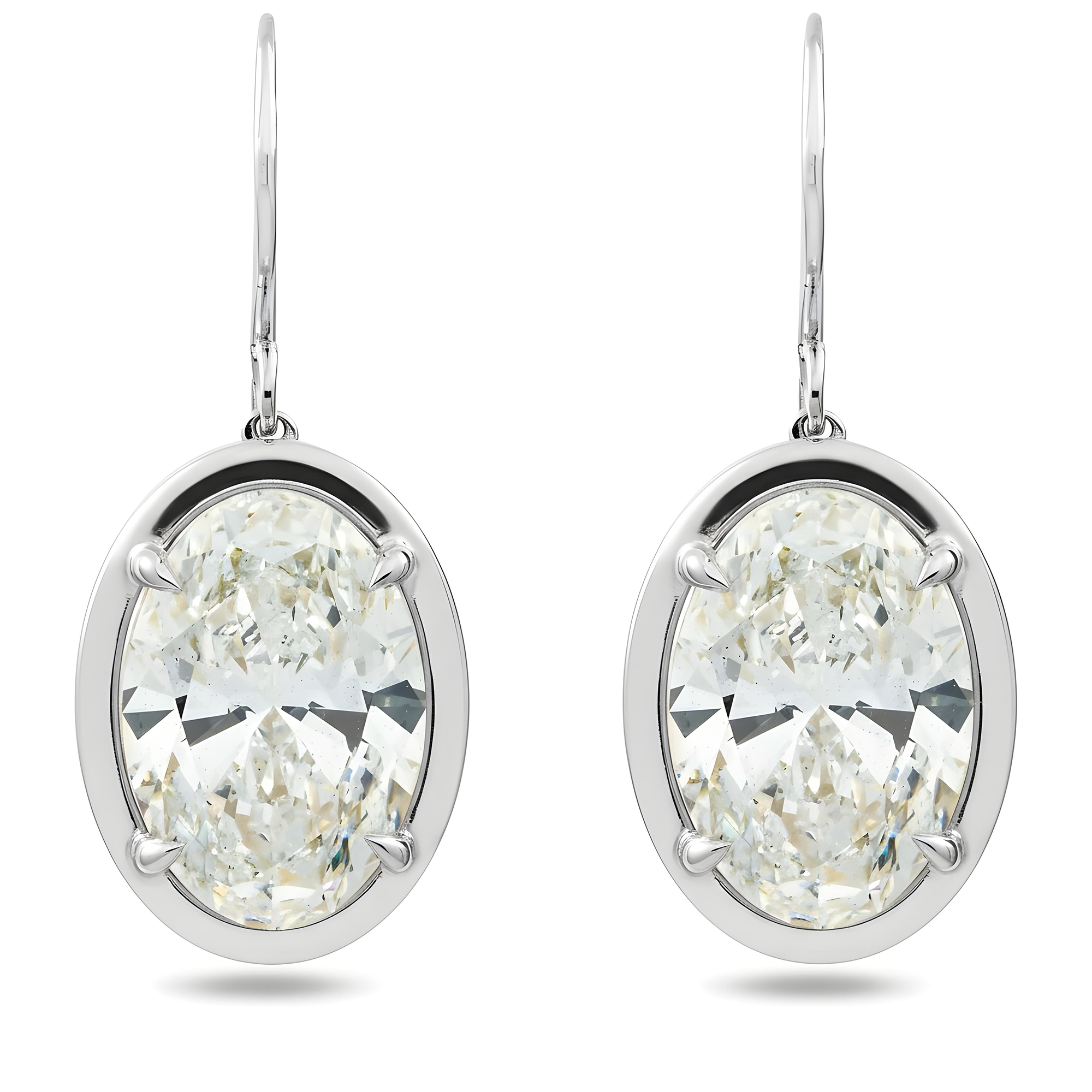 14K Yellow Gold Solitaire Bezel Set Oval Diamond Drop Earrings 10.12ctw