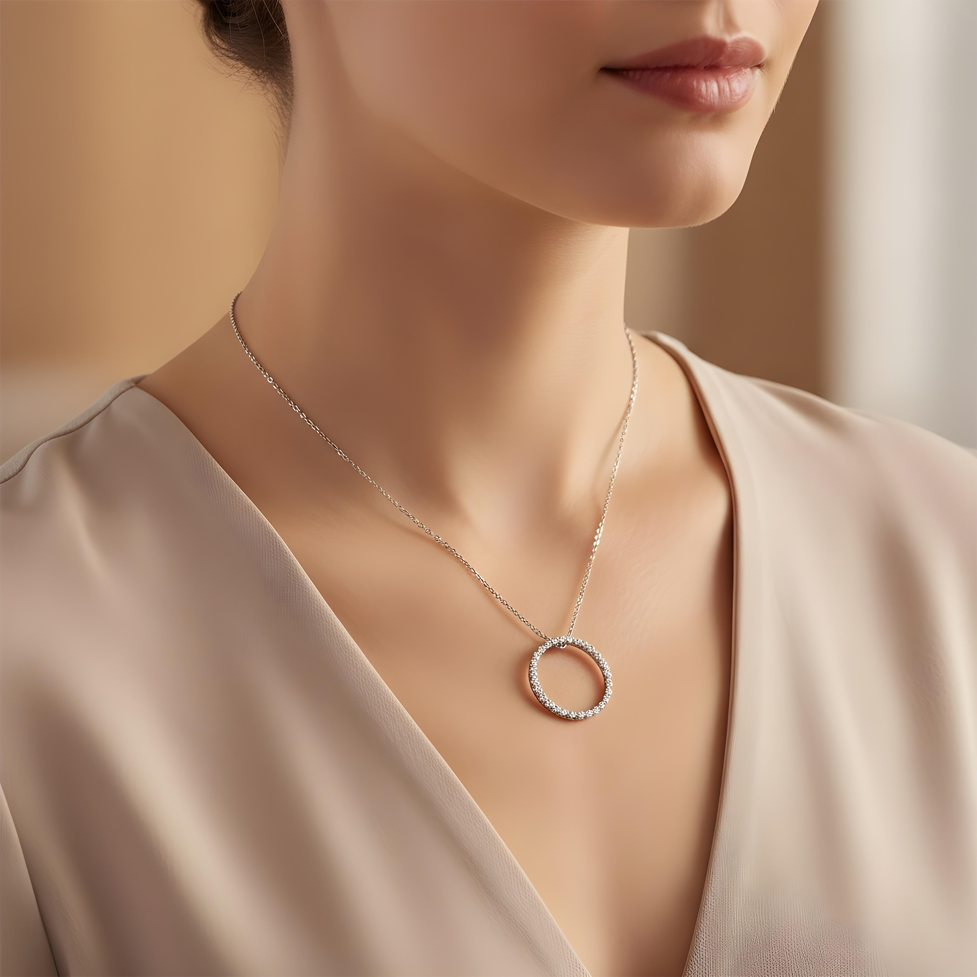 14K Yellow Gold Round Diamond Karma Circle Drop Necklace 1.0ct