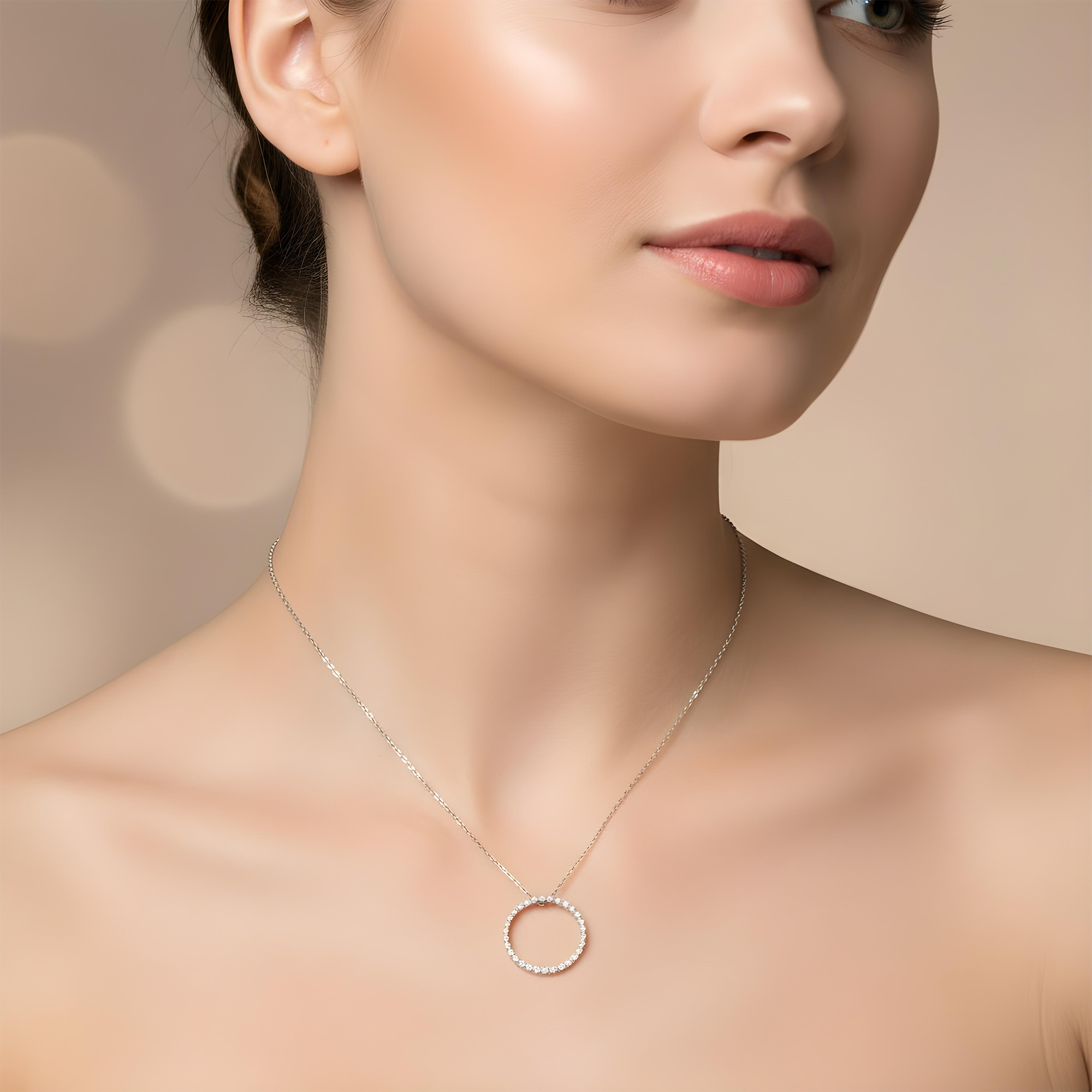 14K Yellow Gold Round Diamond Karma Circle Drop Necklace 1.0ct