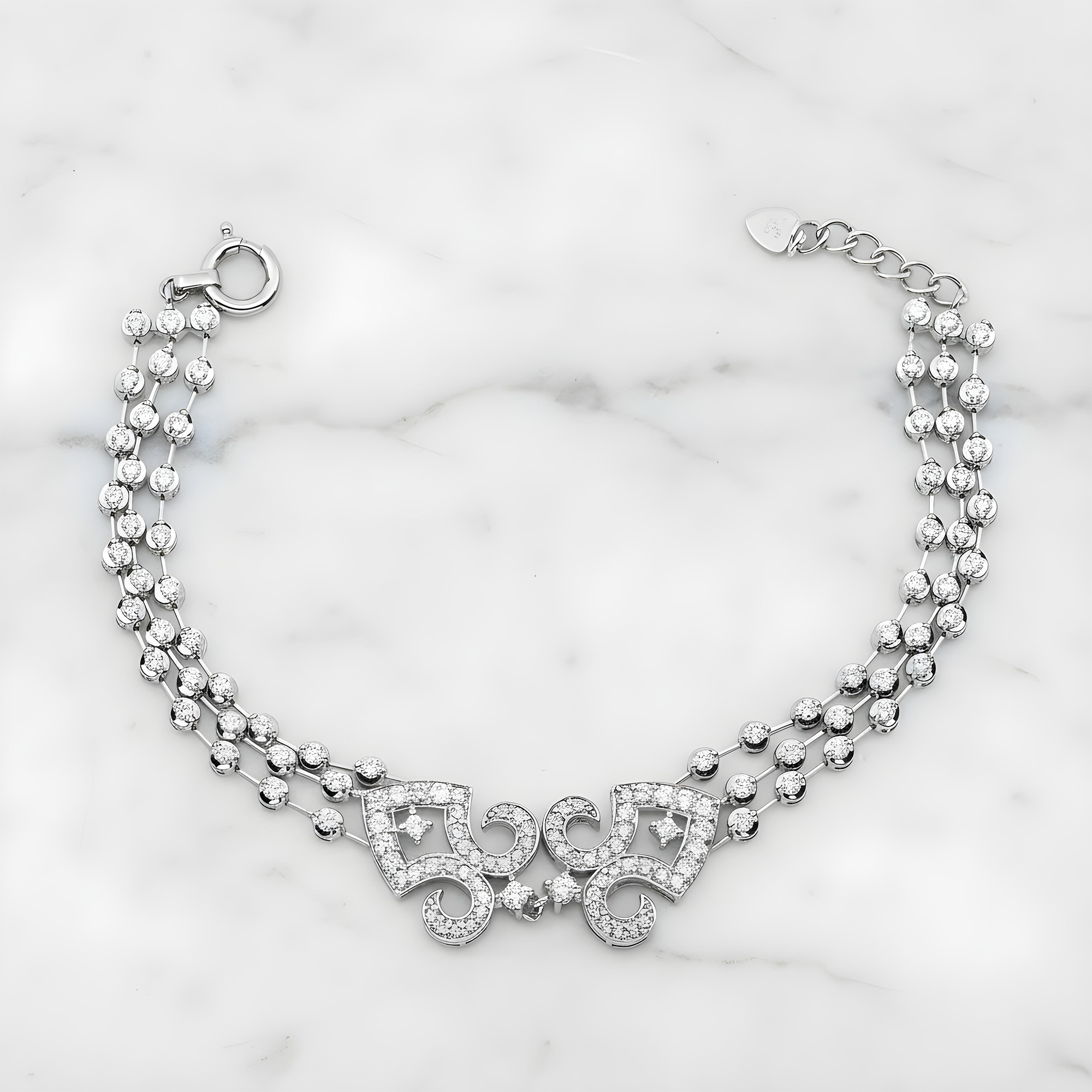 14K White Gold Triple Row Round Diamond Bracelet 3.10ct