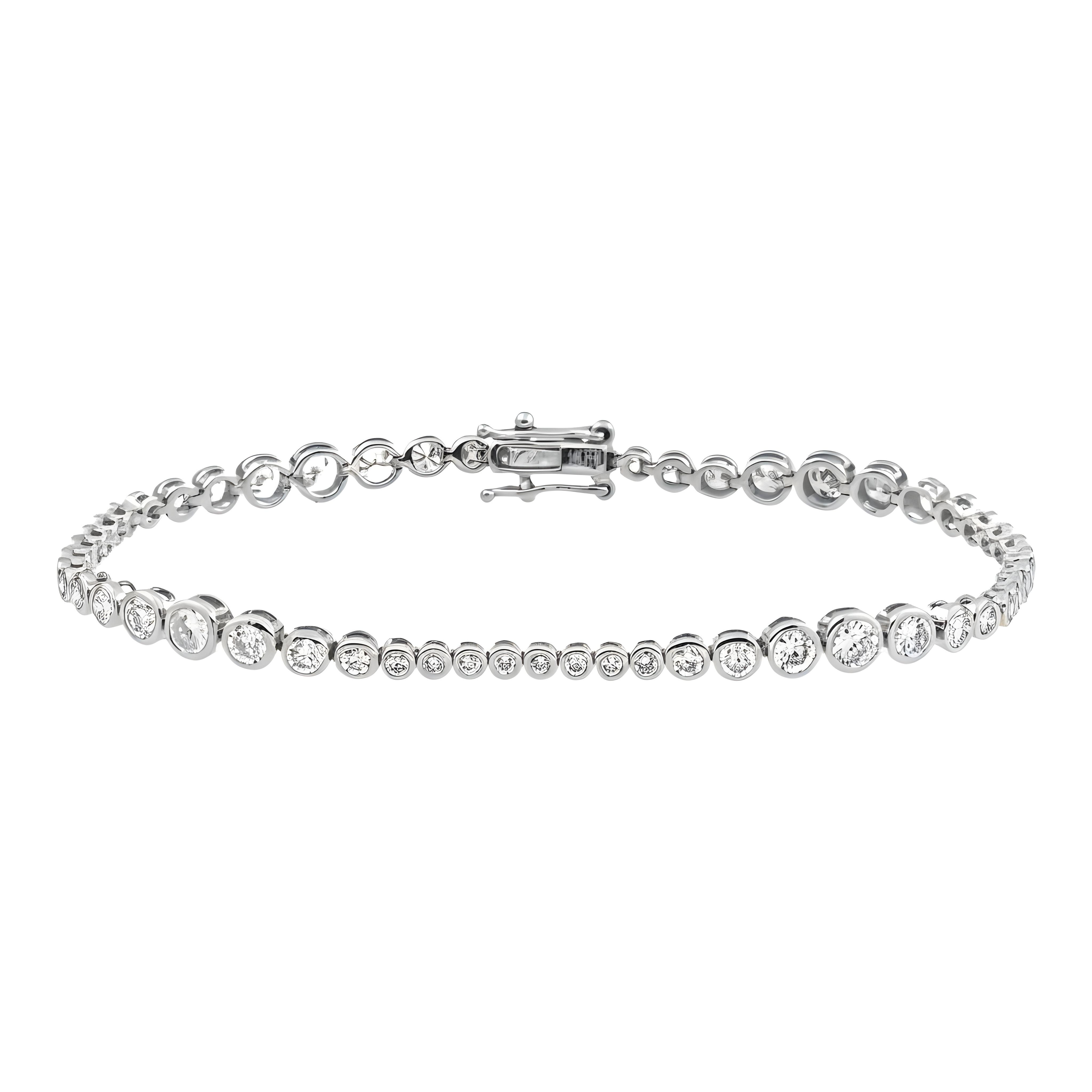 14K Yellow Gold Graduated Bezel Set Round Diamond Tennis Bracelet 3.09ct