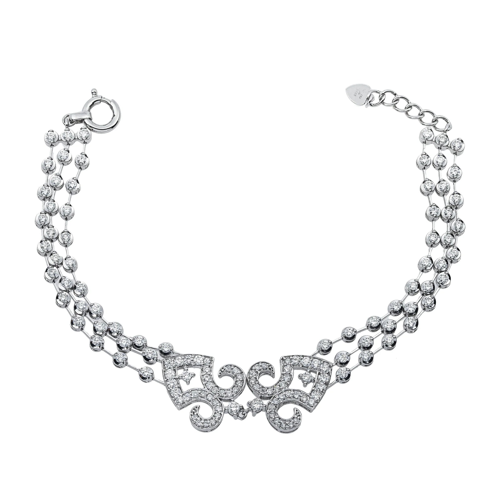 14K White Gold Triple Row Round Diamond Bracelet 3.10ct