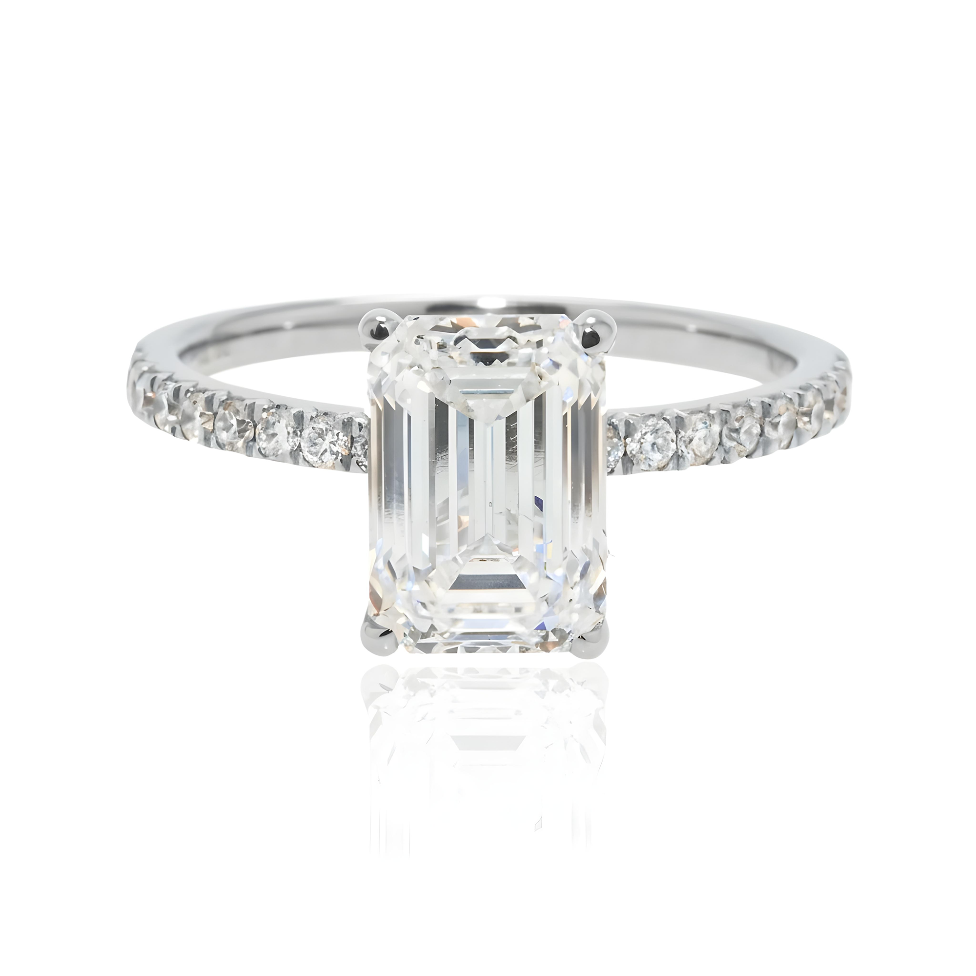 18K Rose Gold 2.57ct Emerald Cut Diamond Engagement Ring 2.89ctw