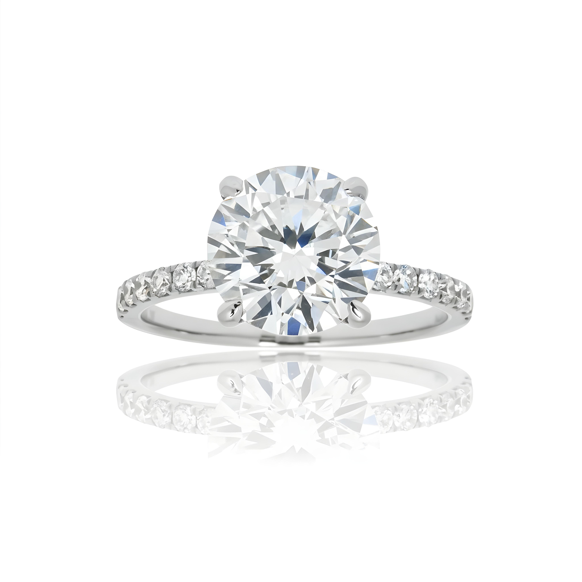 18K Yellow Gold 3.17ct Round Cut Diamond Engagement Ring 3.57ctw