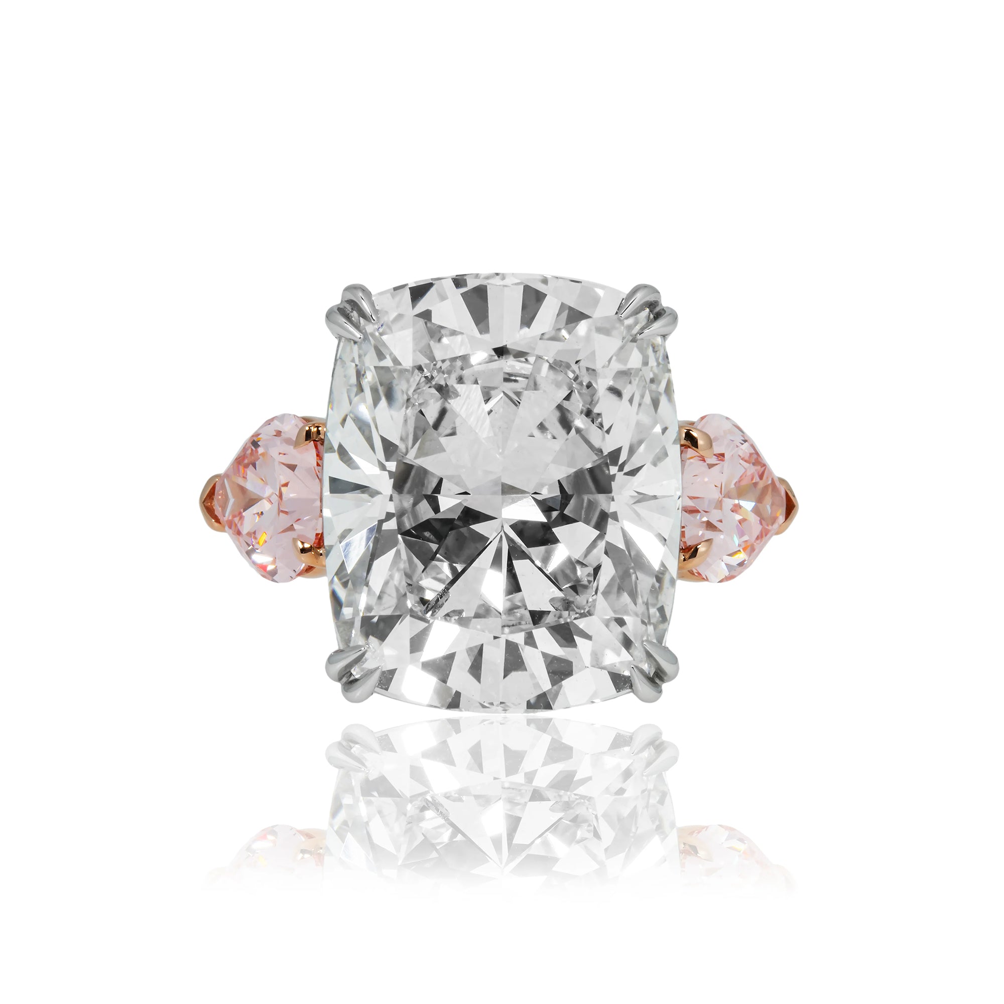 Platinum 20.07ct Cushion Cut & Pink Pear Triple Diamond Engagement Ring 24.09ctw (3 IGI)