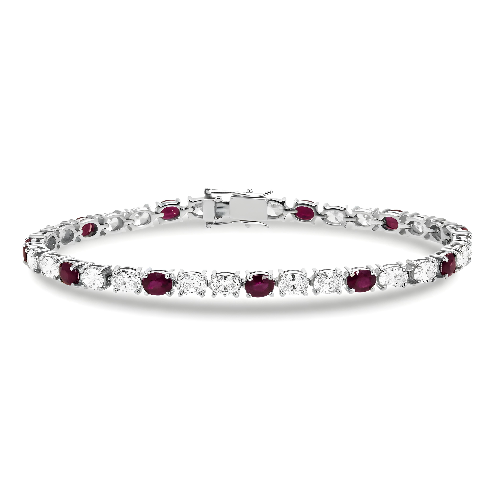 18K Yellow Gold Oval Cut Ruby & Diamond Tennis Bracelet 8.75ctw