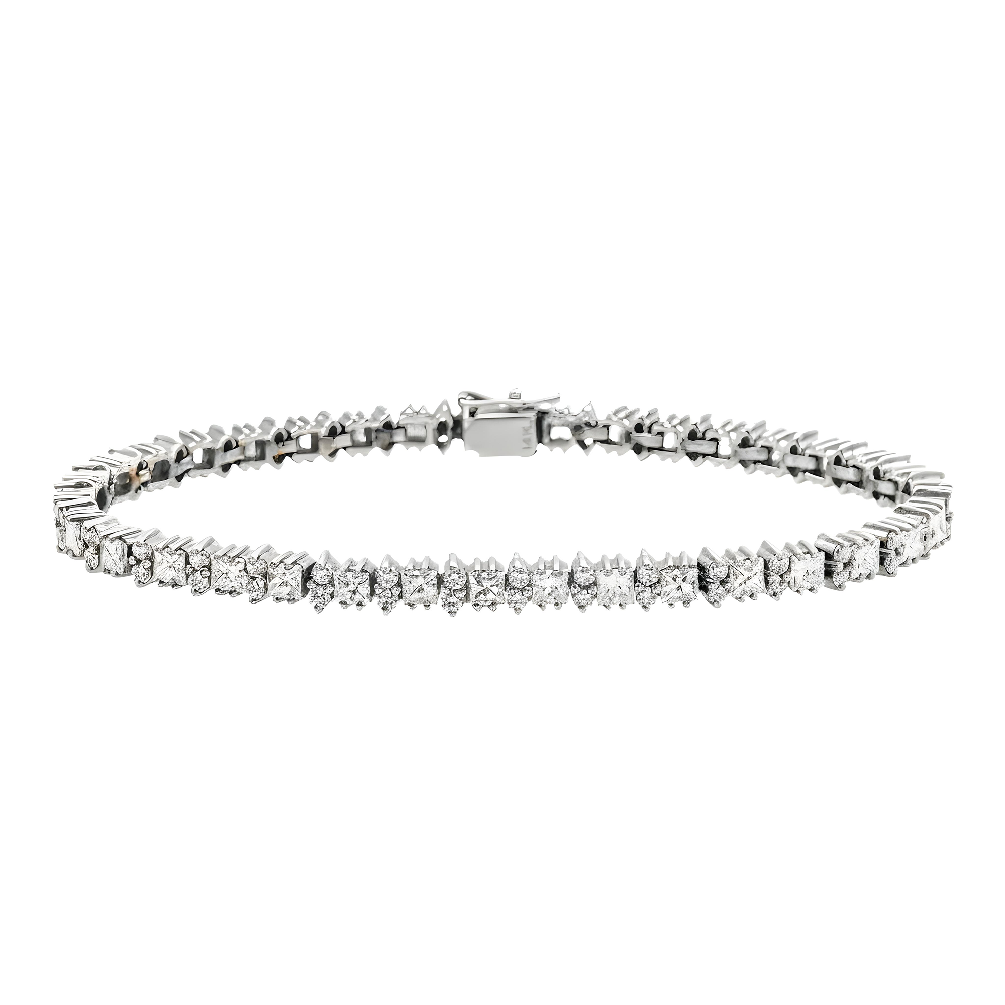 14K Yellow Gold Round & Princess Cut Diamond Tennis Bracelet 7.1ct