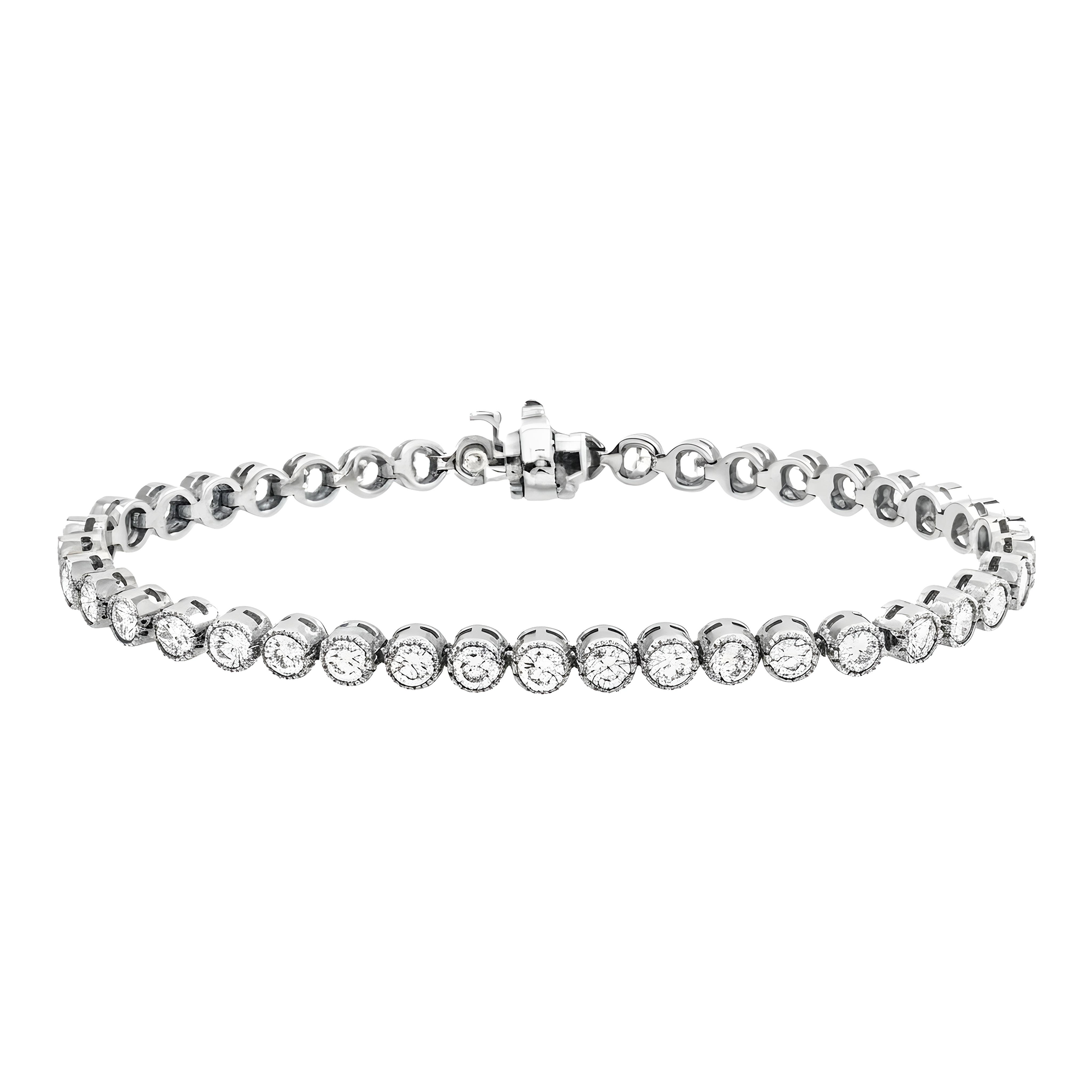 14K Yellow Gold Bezel Set round Diamond Tennis Bracelet 5.03ct