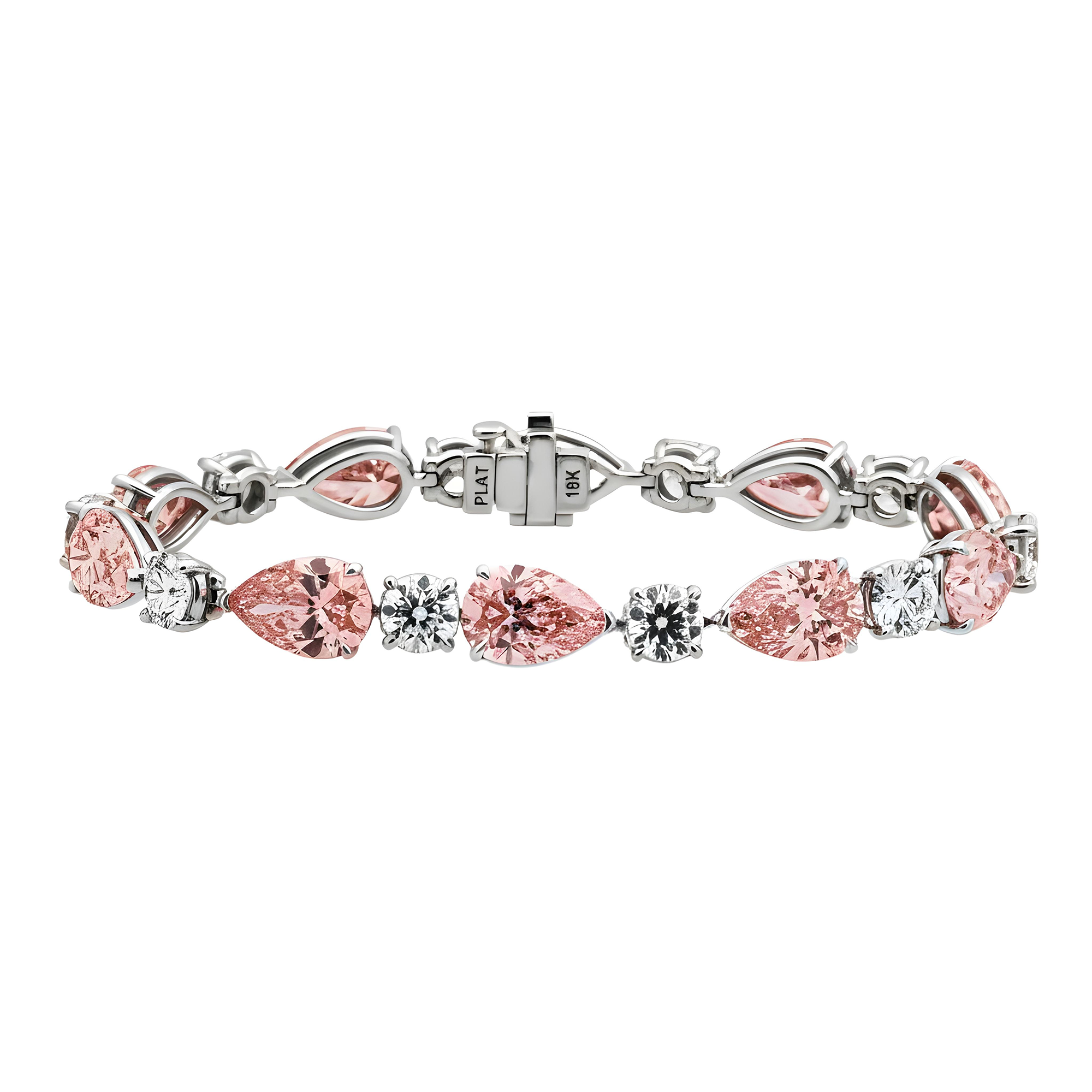 IGI Platinum & 18K Rose Gold Pear Cut Fancy Pink & Round Diamond Bracelet 26.11ct