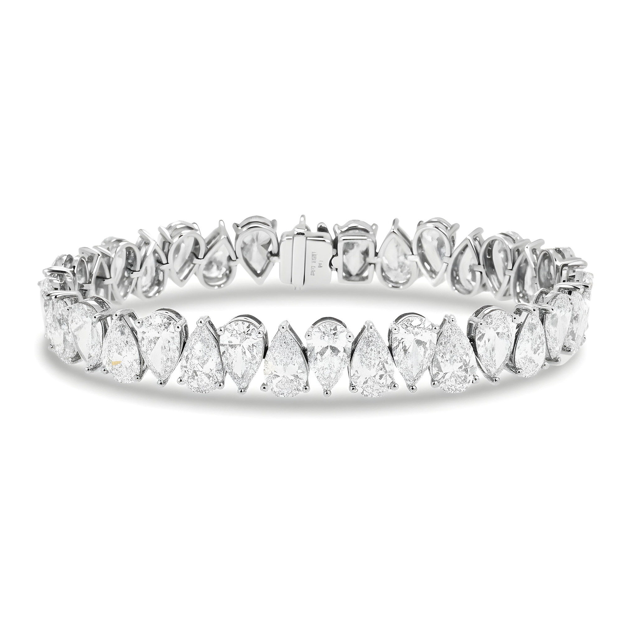 14K Yellow Gold Pear Cut Diamond Tennis Bracelet 34.32ct