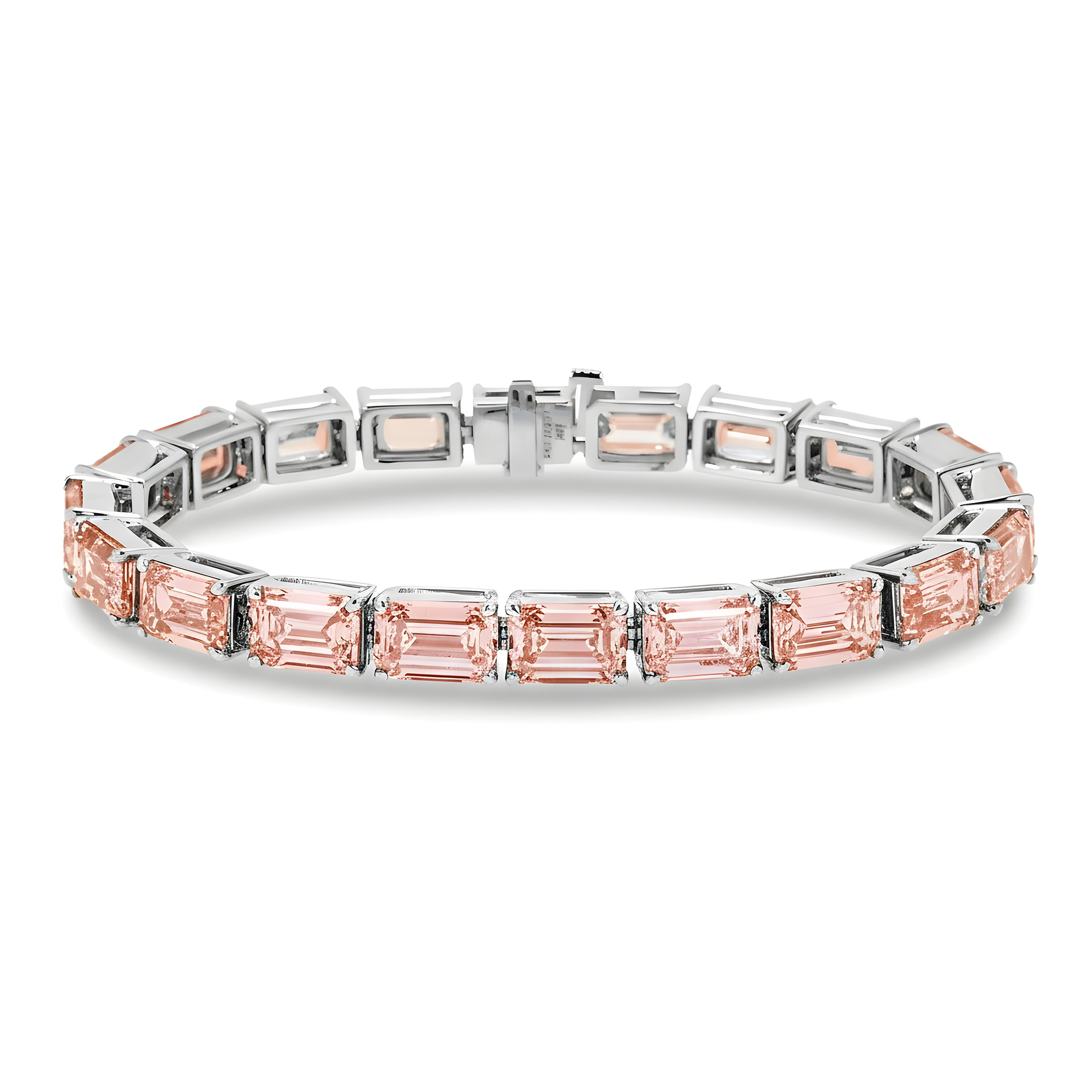 18K Rose Gold Emerald Cut Fancy Pink Diamond Tennis Bracelet 32.39ct