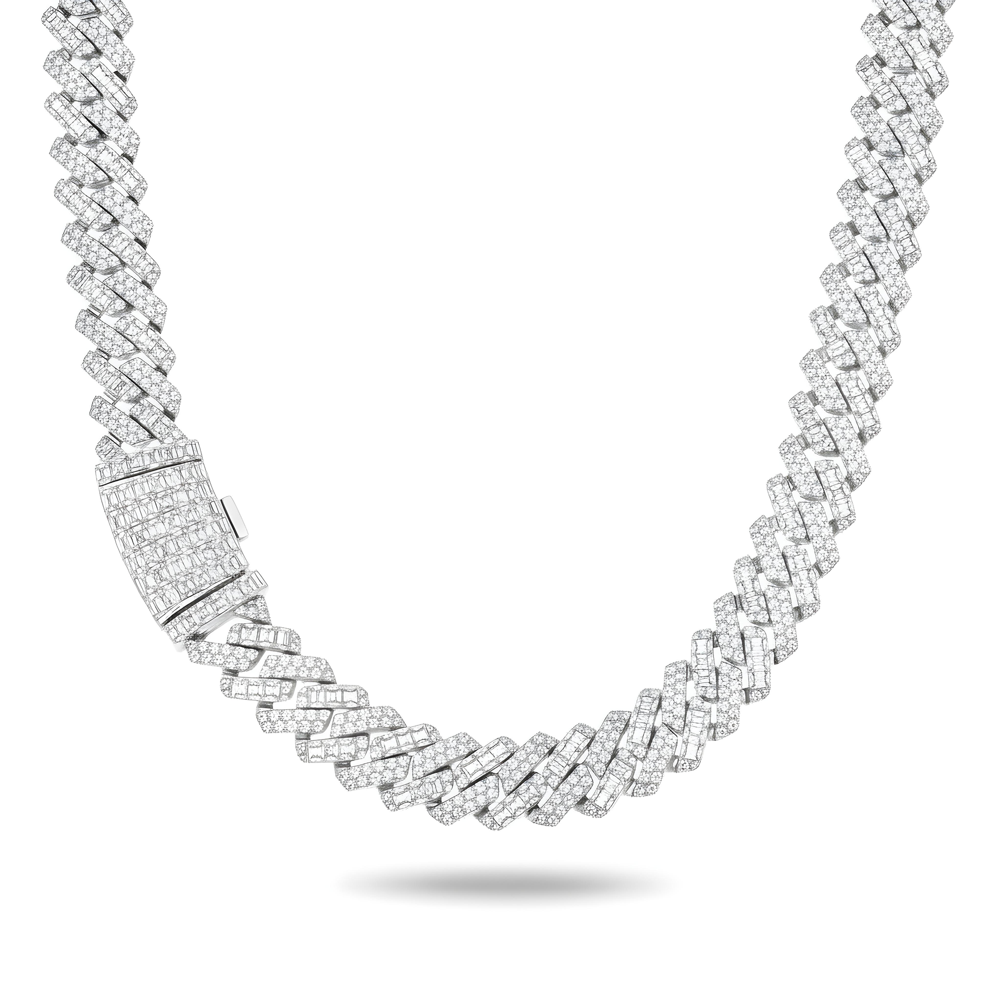 14K Rose Gold 15mm Emerald & Round Diamond Cuban Link Chain